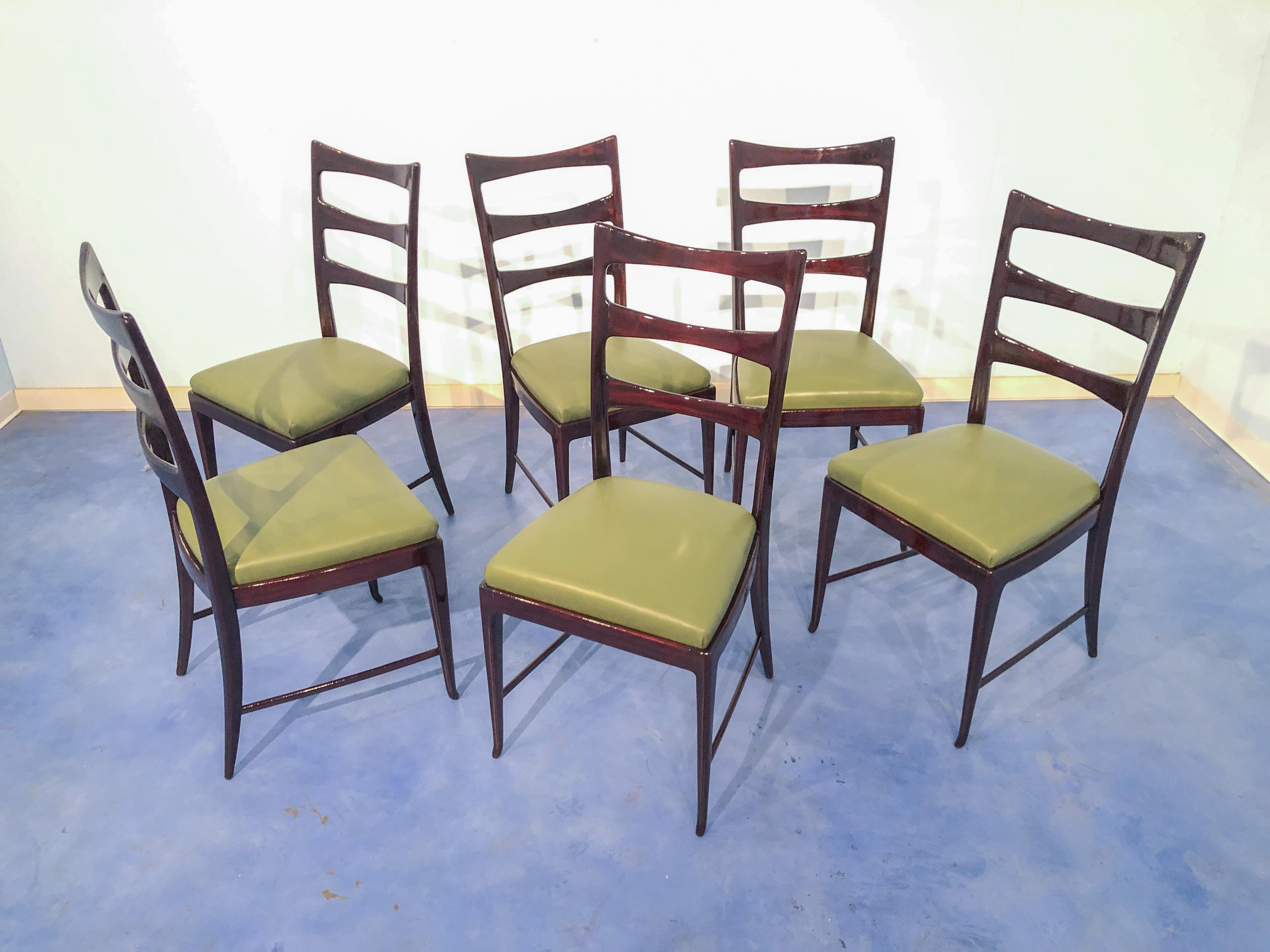 Set of Six Italian Mid Century Dining Room Mahogany Chairs by Vittorio Dassi For Sale 8