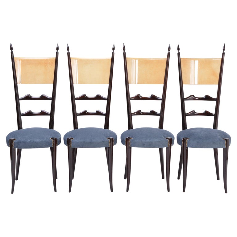 Set of Six Italian MidCentury Modern High Back Dining Chairs by Aldo Tura at 1stDibs