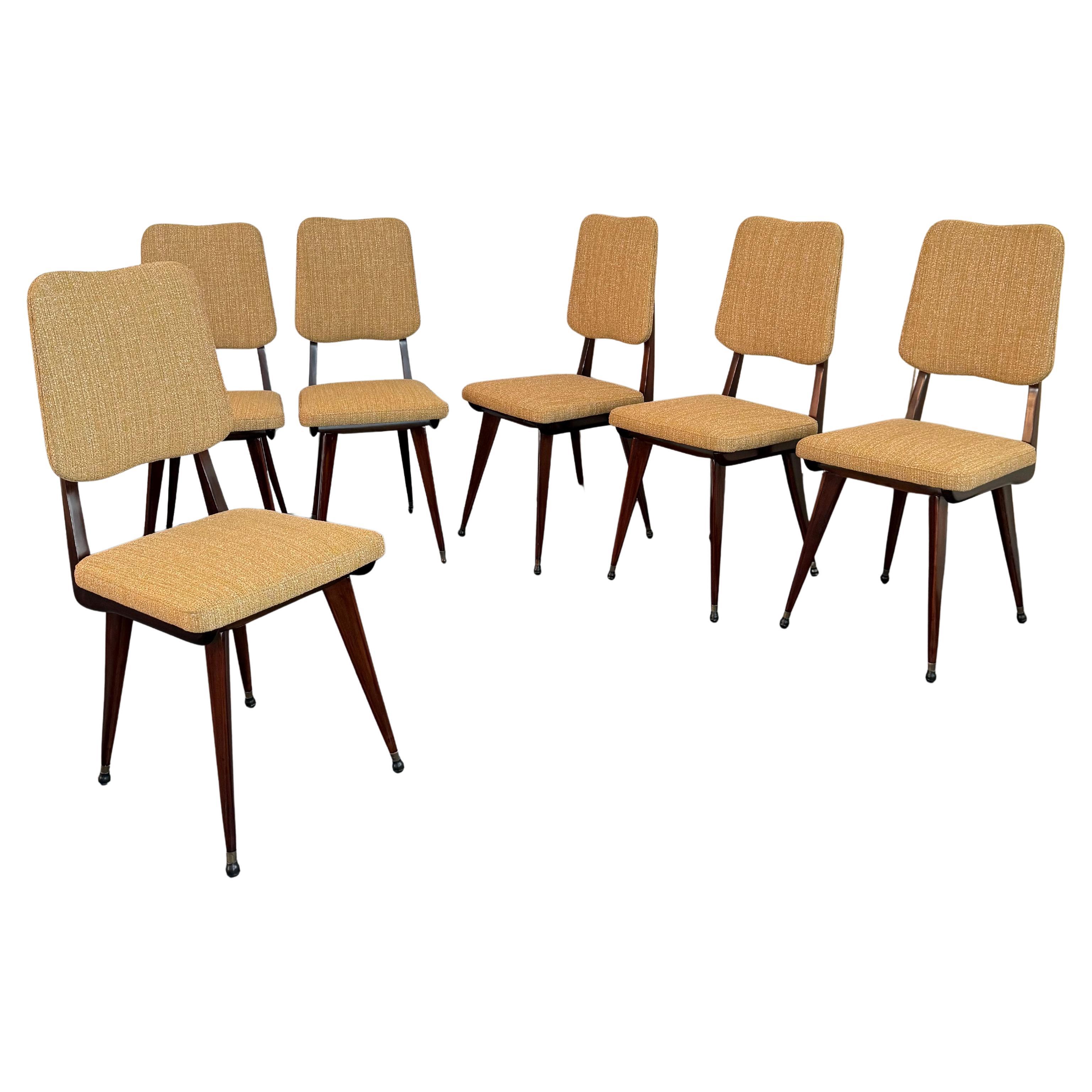 Set Of Six Italian Mid-Century Modern Mahogany Dining Chairs
