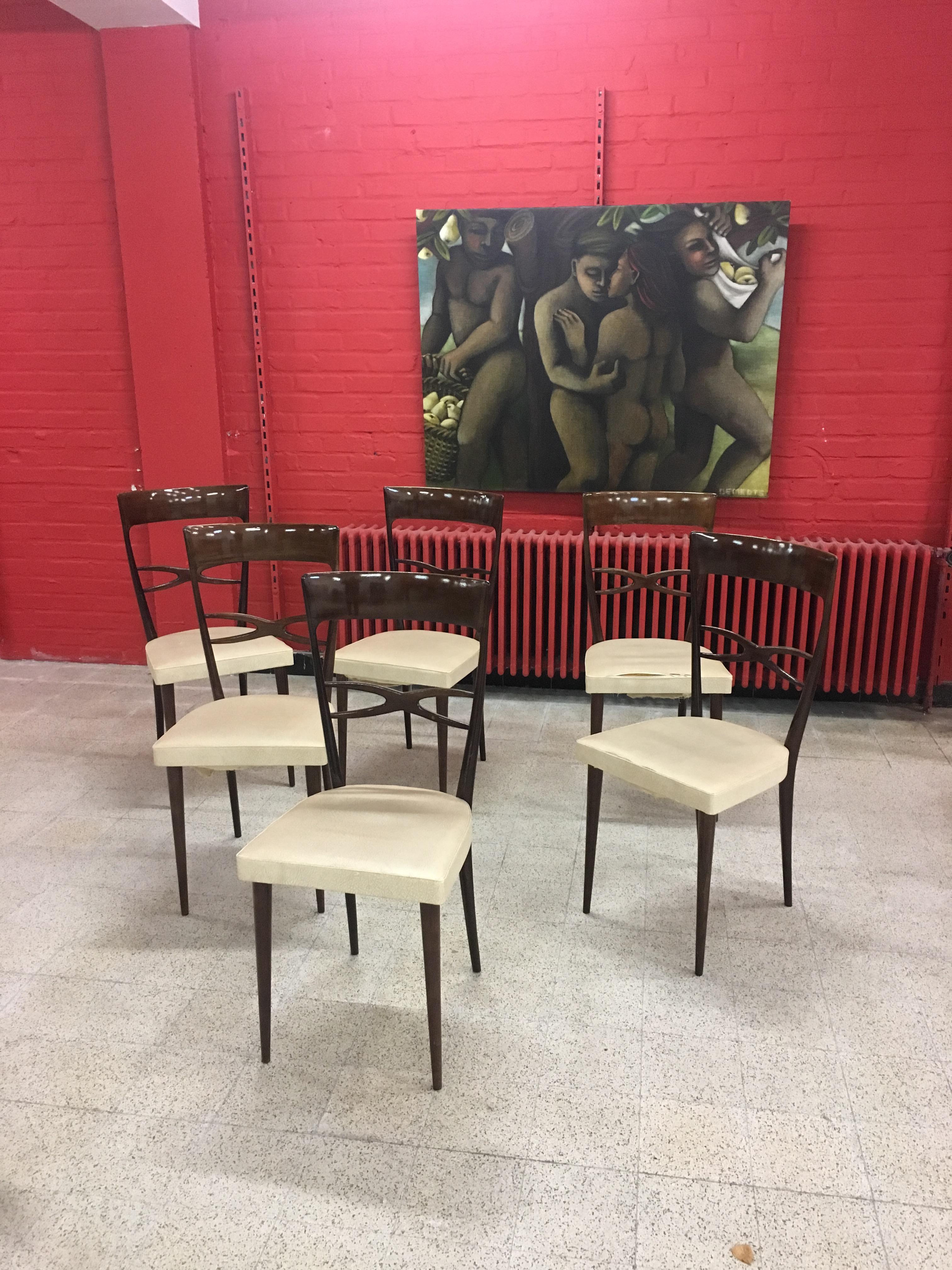 Set of Six Italian Midcentury Beech Dining Chairs by Consorzio Sedie Friuli For Sale 5
