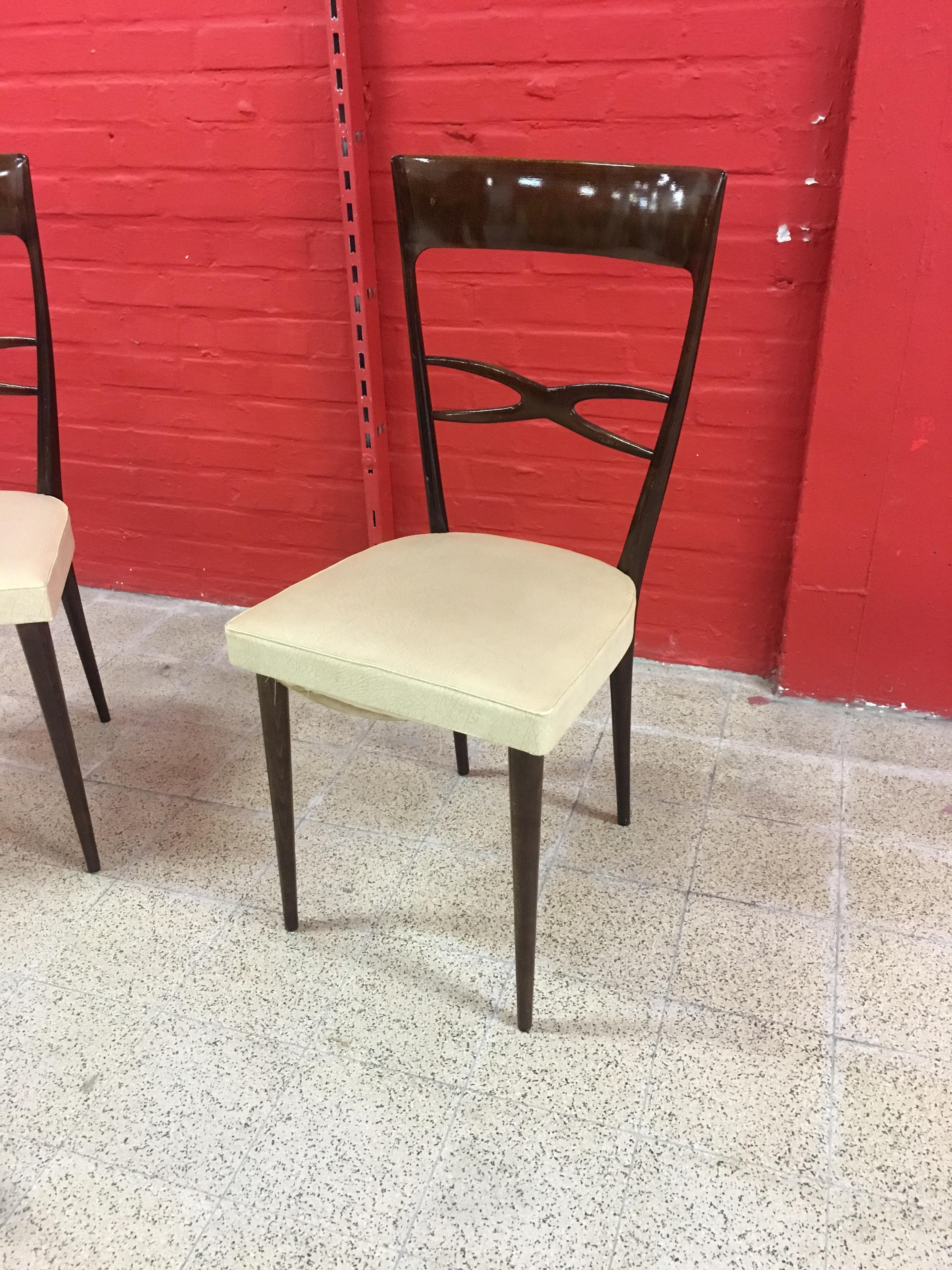 Set of Six Italian Midcentury Beech Dining Chairs by Consorzio Sedie Friuli For Sale 1