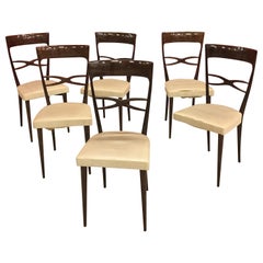 Vintage Set of Six Italian Midcentury Beech Dining Chairs by Consorzio Sedie Friuli