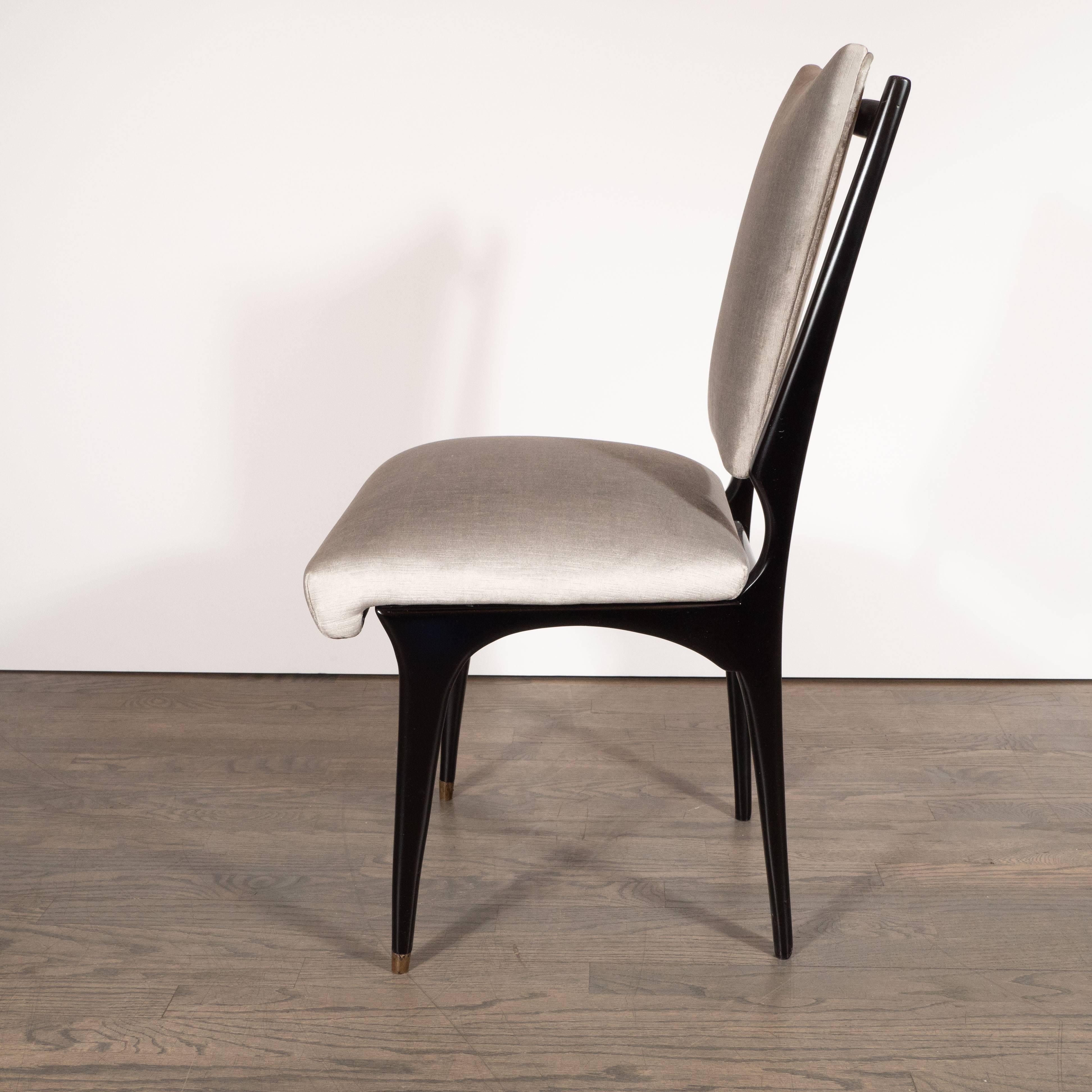 Mid-20th Century Set of Six Italian Midcentury Dining Chairs in Ebonized Walnut & Platinum Velvet