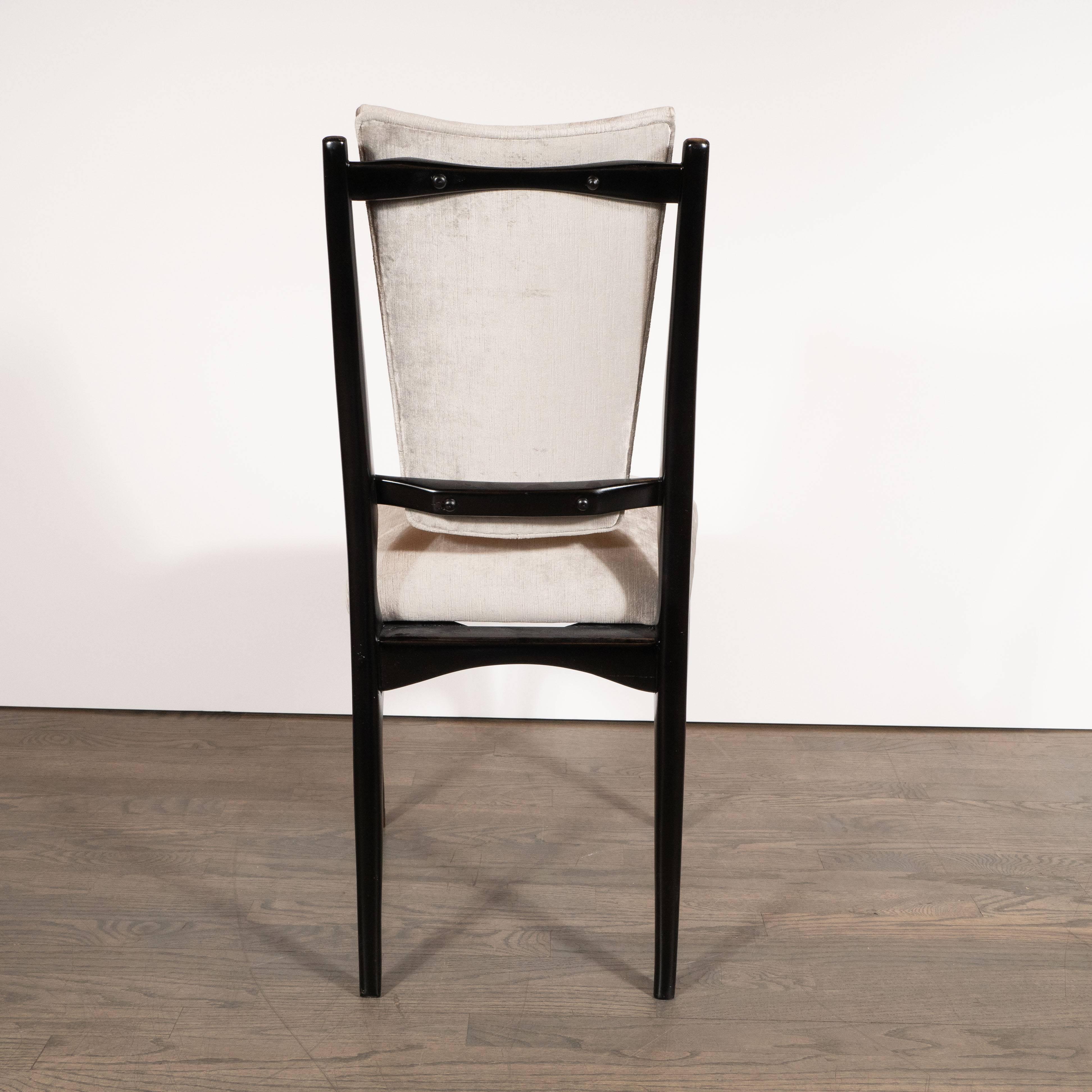 Set of Six Italian Midcentury Dining Chairs in Ebonized Walnut & Platinum Velvet 1