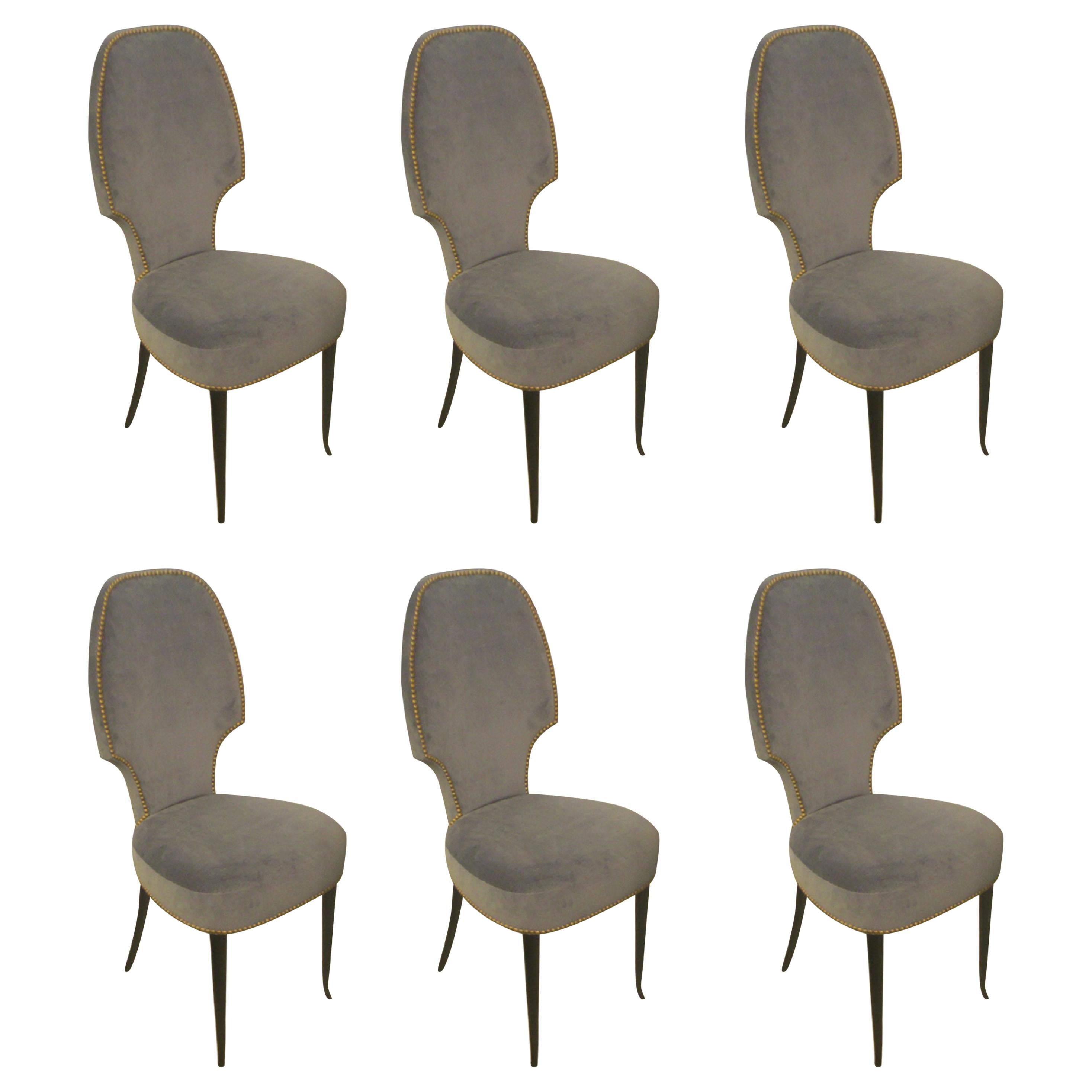 Set of Six Italian Midcentury Sculptural Dining Room Chairs