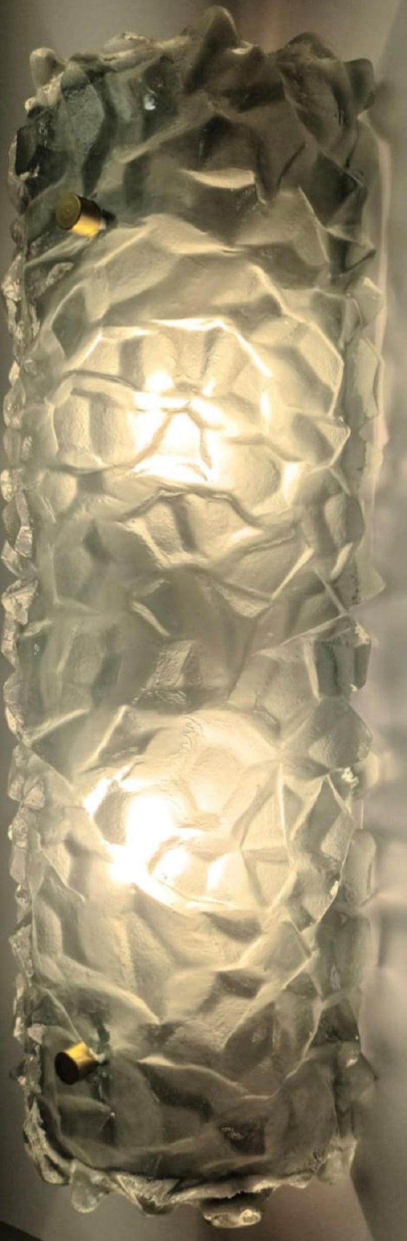 Late 20th Century Set of Six Italian Modern Textured Green Murano Sconces, 1980's. For Sale