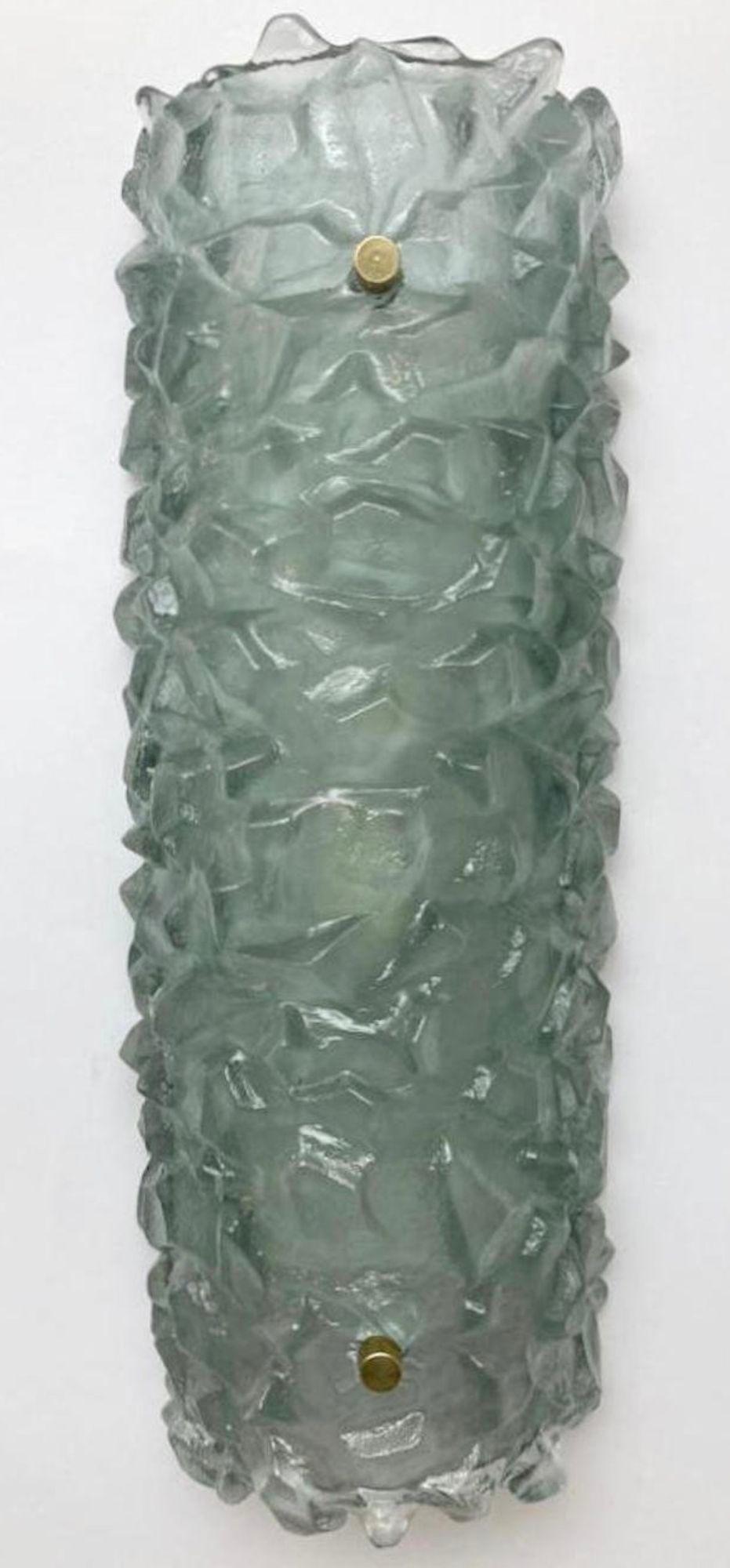 Murano Glass Set of Six Italian Modern Textured Green Murano Sconces, 1980's. For Sale
