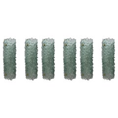 Set of Six Italian Modern Textured Green Murano Sconces, 1980's.