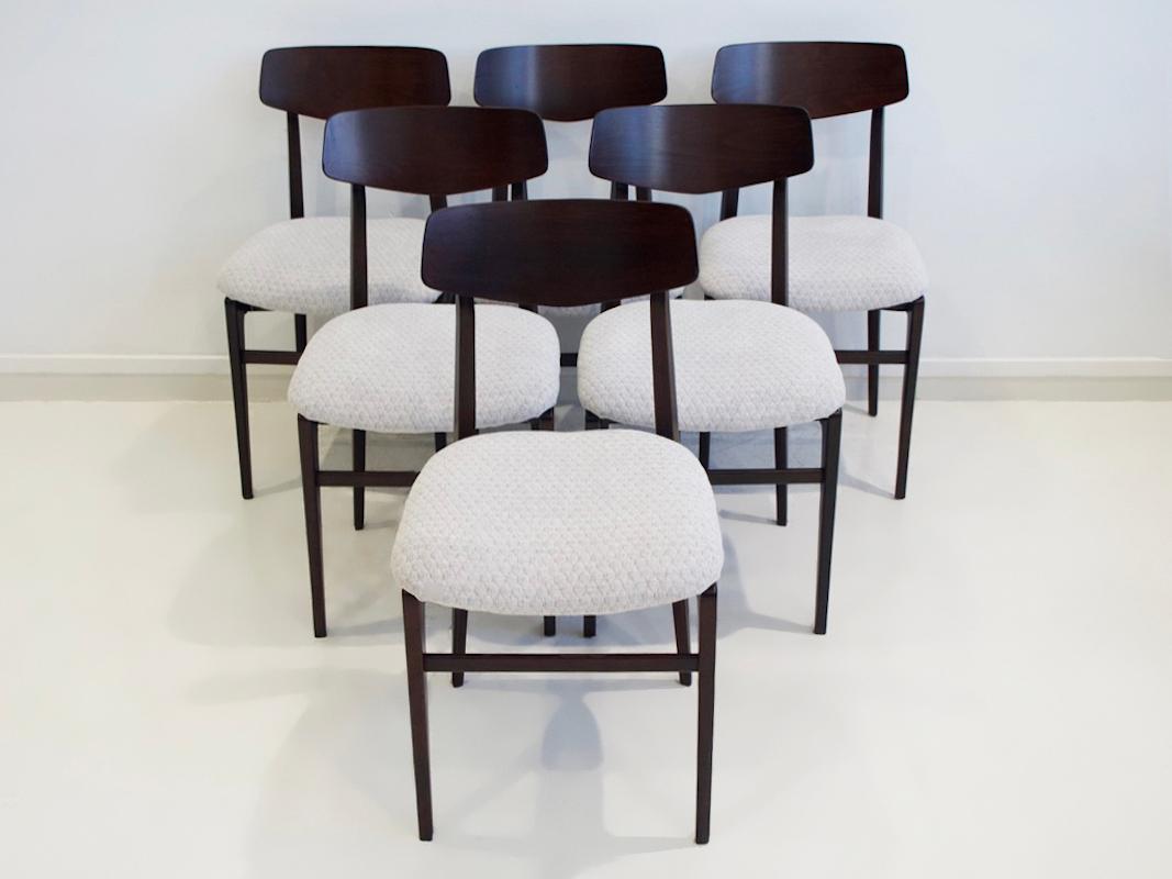 Mid-Century Modern Set of Six Italian Modern Wooden Dining Chairs, 1950's