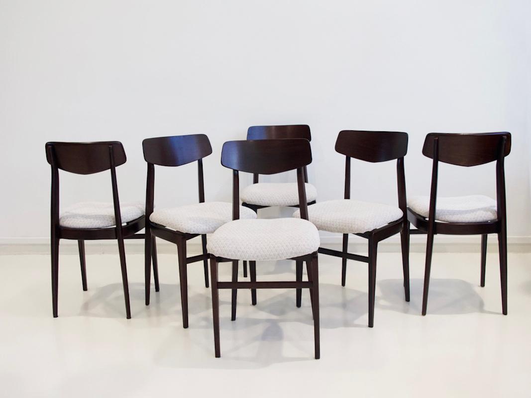 Set of Six Italian Modern Wooden Dining Chairs, 1950's In Good Condition In Madrid, ES