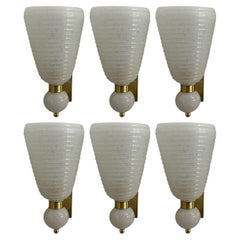 Set of Six Italian Modernist Murano Glass Sconces w/ White Gold Flecks – 21st C.