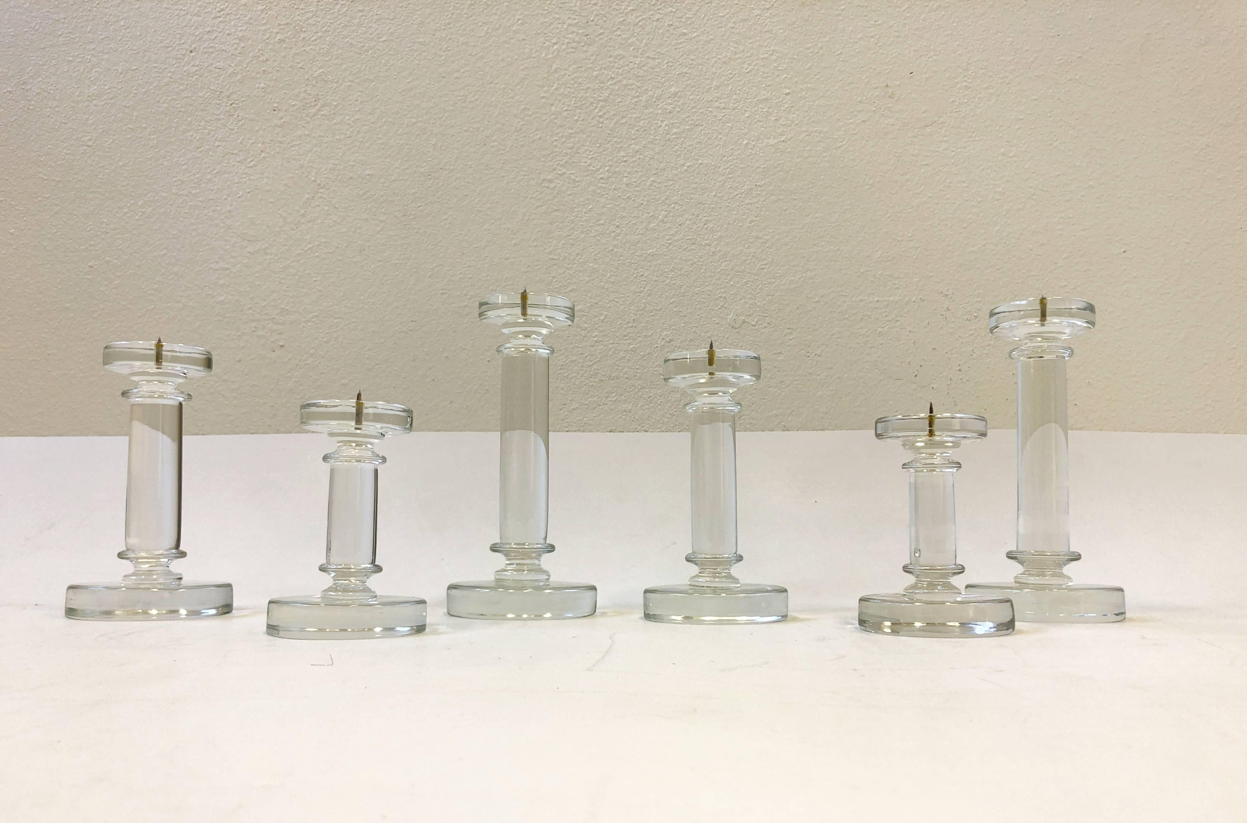 Late 20th Century Set of Six Italian Murano Glass Candlesticks by Archimede Seguso