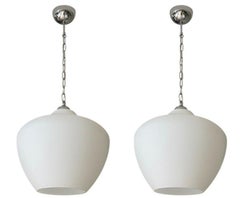 Set of Six Italian Murano Milky White Glass Pendants, 1980's.