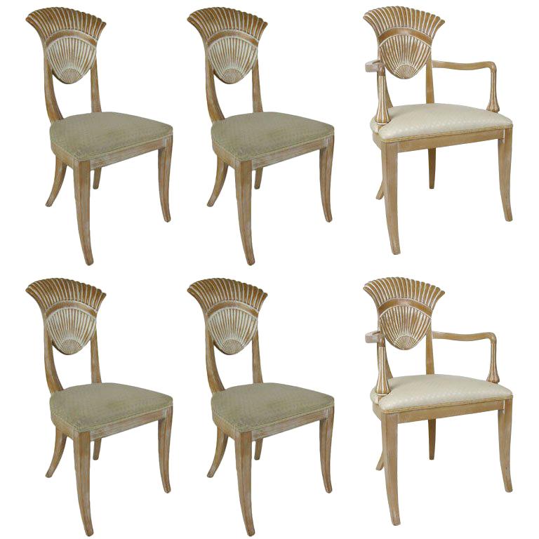 Set of Six Italian NeoClassical Fan Back Side Chairs