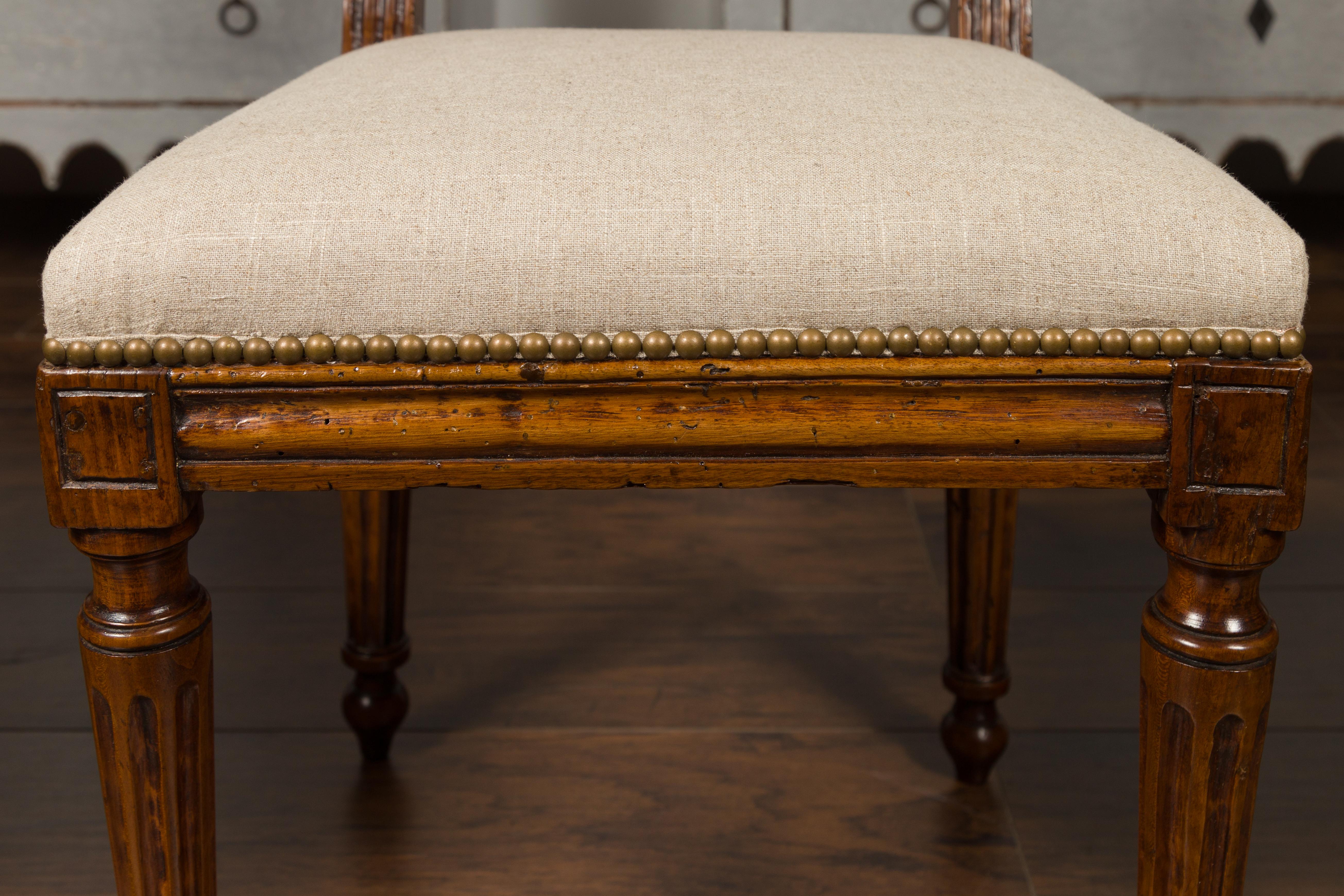 Set of Six Italian Oak Dining Room Side Chairs with Fluted Legs, circa 1870 5