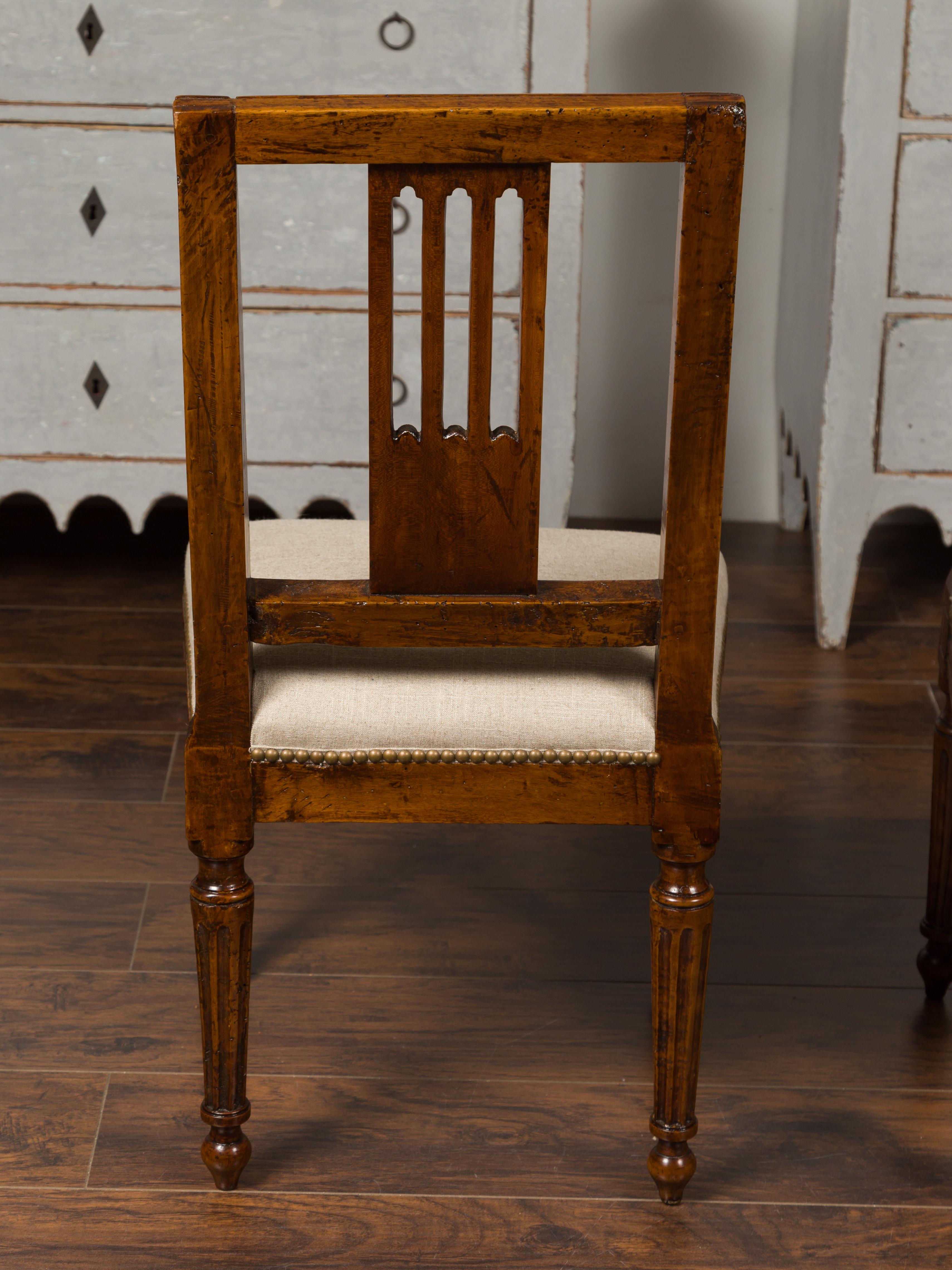 Set of Six Italian Oak Dining Room Side Chairs with Fluted Legs, circa 1870 9