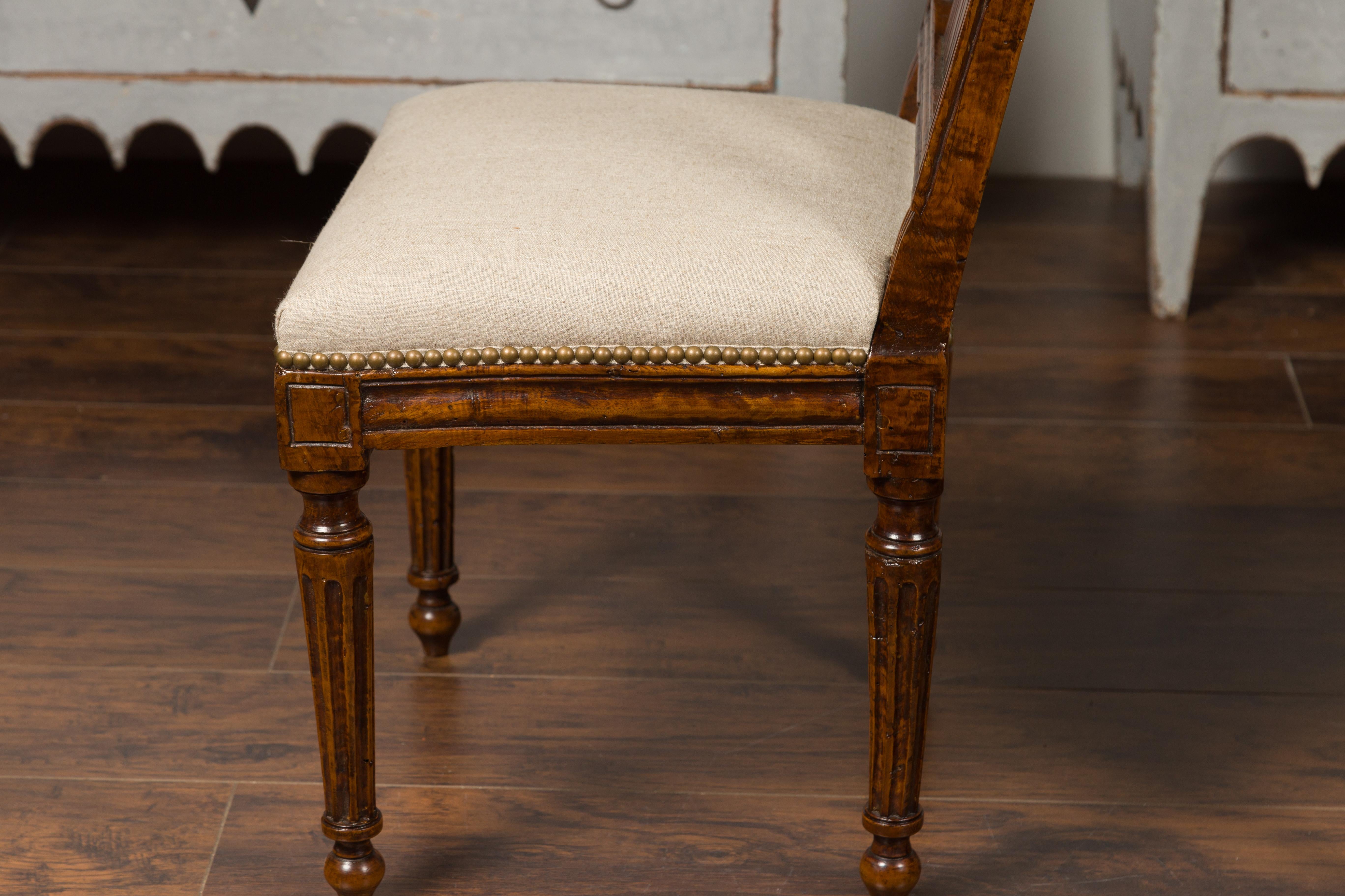 Set of Six Italian Oak Dining Room Side Chairs with Fluted Legs, circa 1870 11