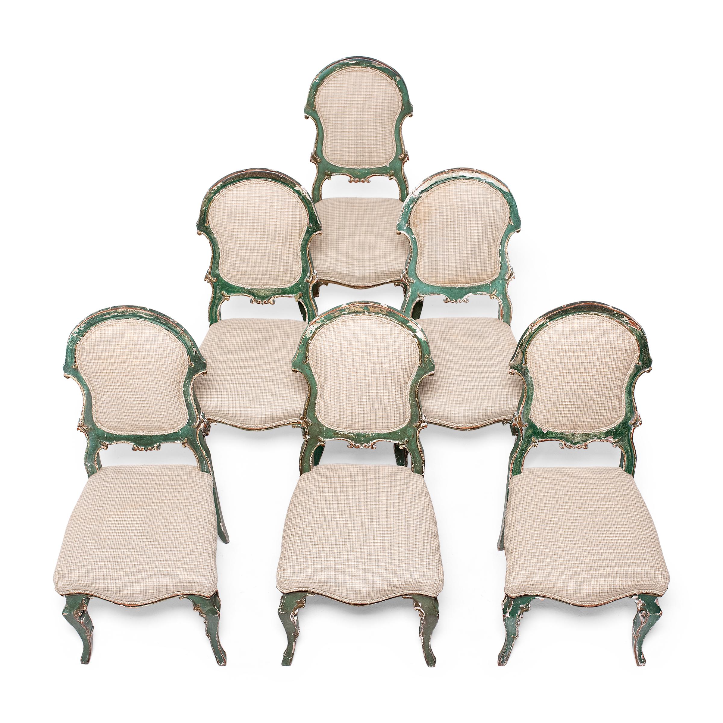 Louis XV Set of Six Italian Painted Dining Chairs, C. 1800