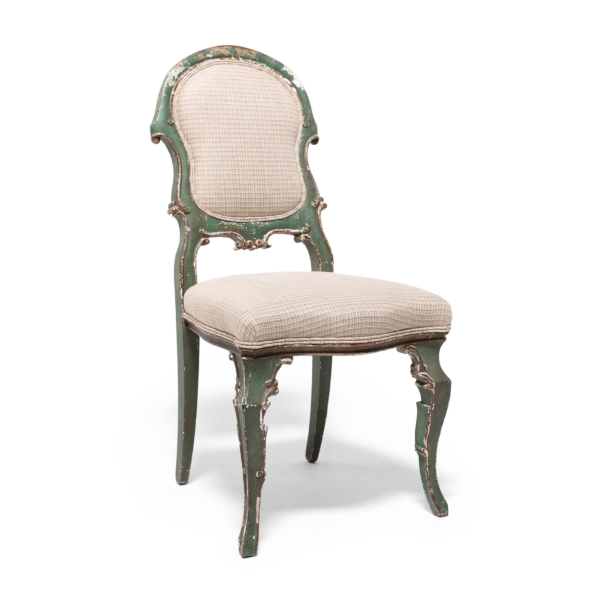 Upholstery Set of Six Italian Painted Dining Chairs, C. 1800