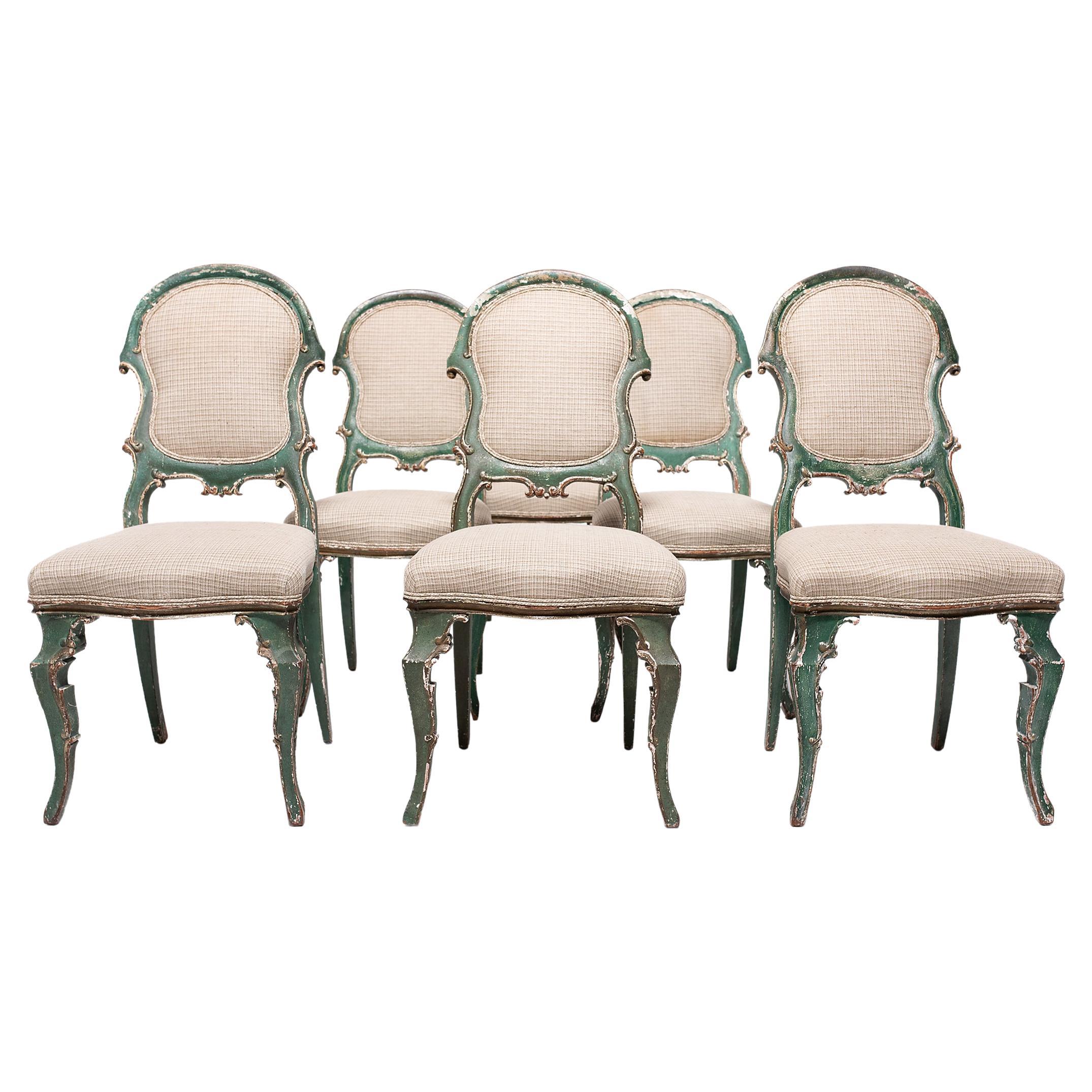 Set of Six Italian Painted Dining Chairs, C. 1800