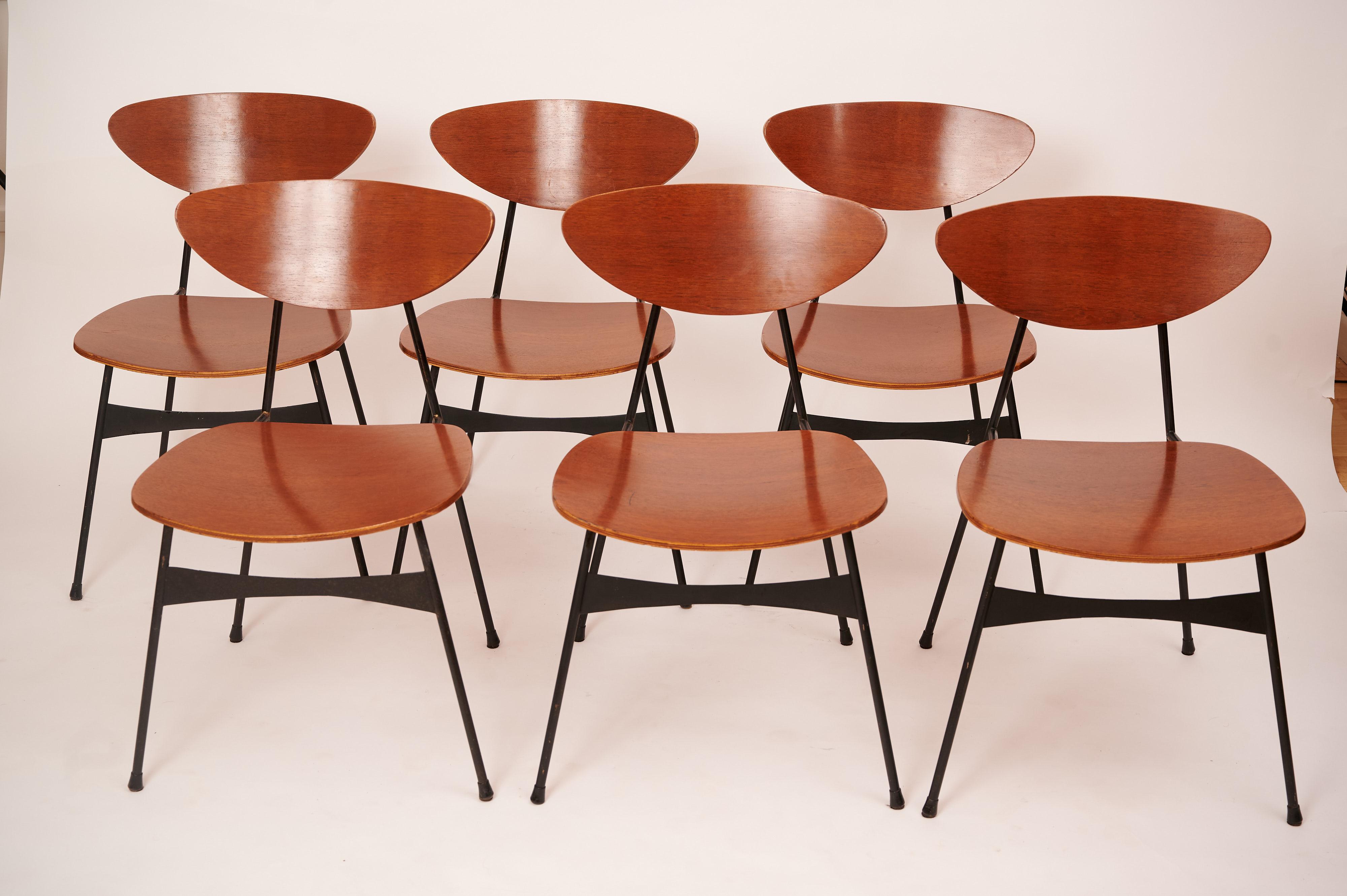 Mid-Century Modern Set of Six Italian Plywood Chairs For Sale