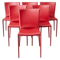 Set of Six Italian Red Leather Wrapped Dining Chairs