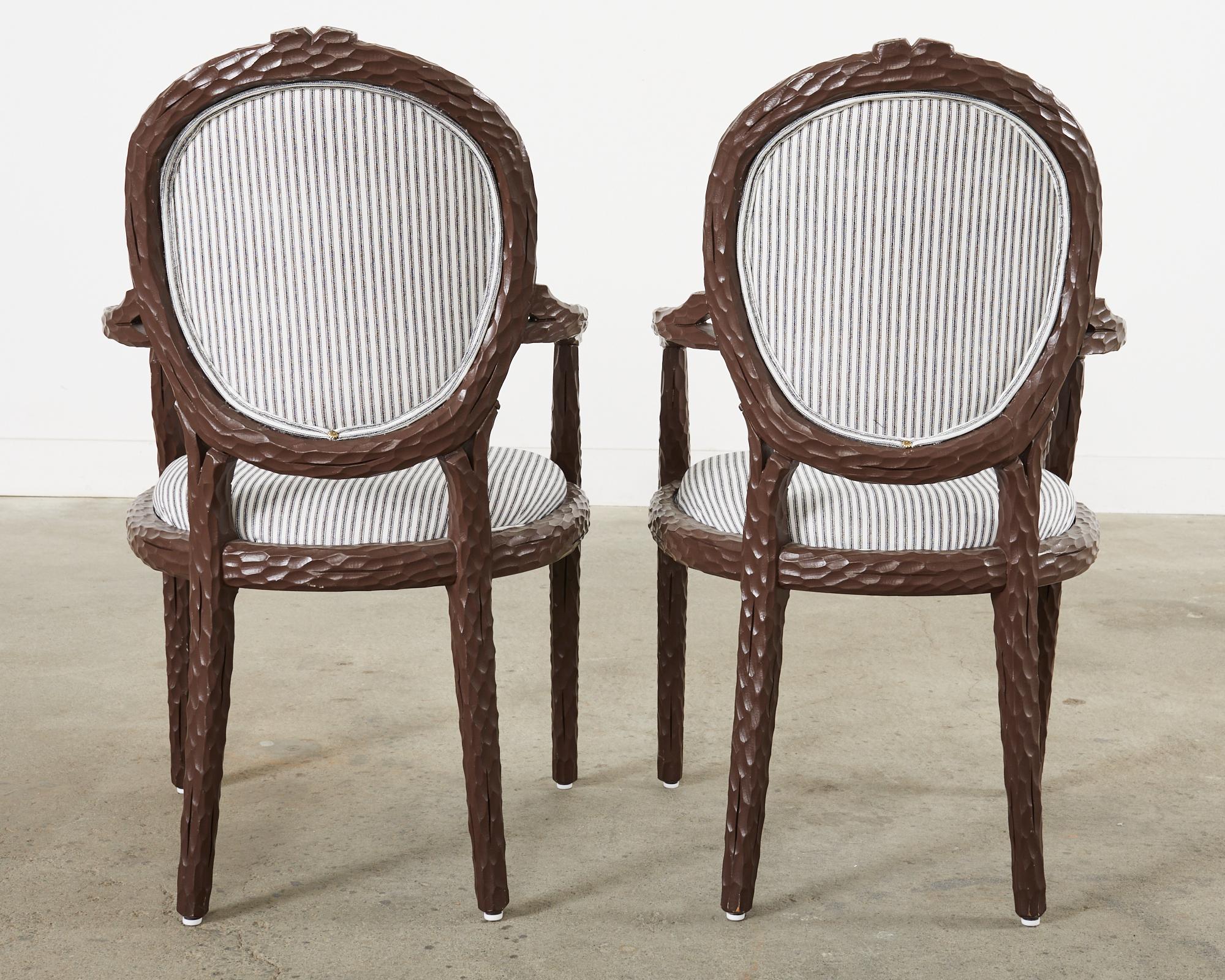 Set of Six Italian Regency Faux Bois Dining Chairs For Sale 6