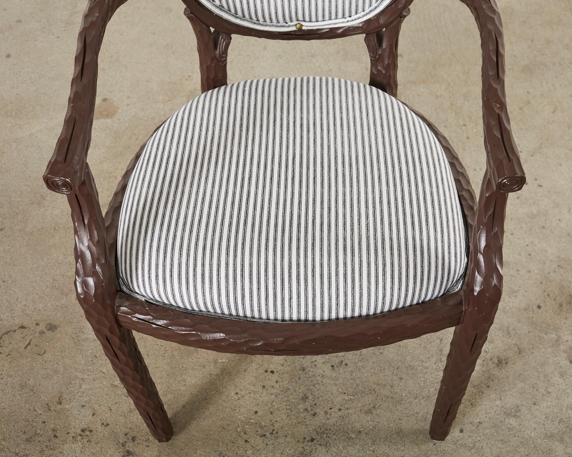 Set of Six Italian Regency Faux Bois Dining Chairs For Sale 9