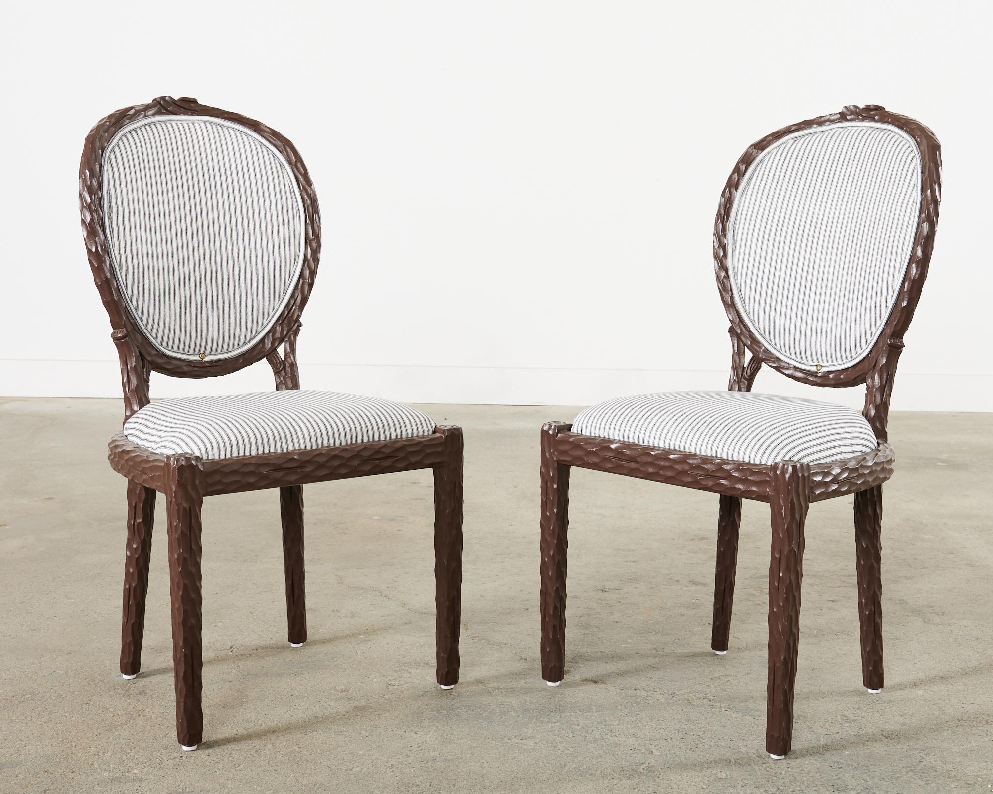 Set of Six Italian Regency Faux Bois Dining Chairs For Sale 12