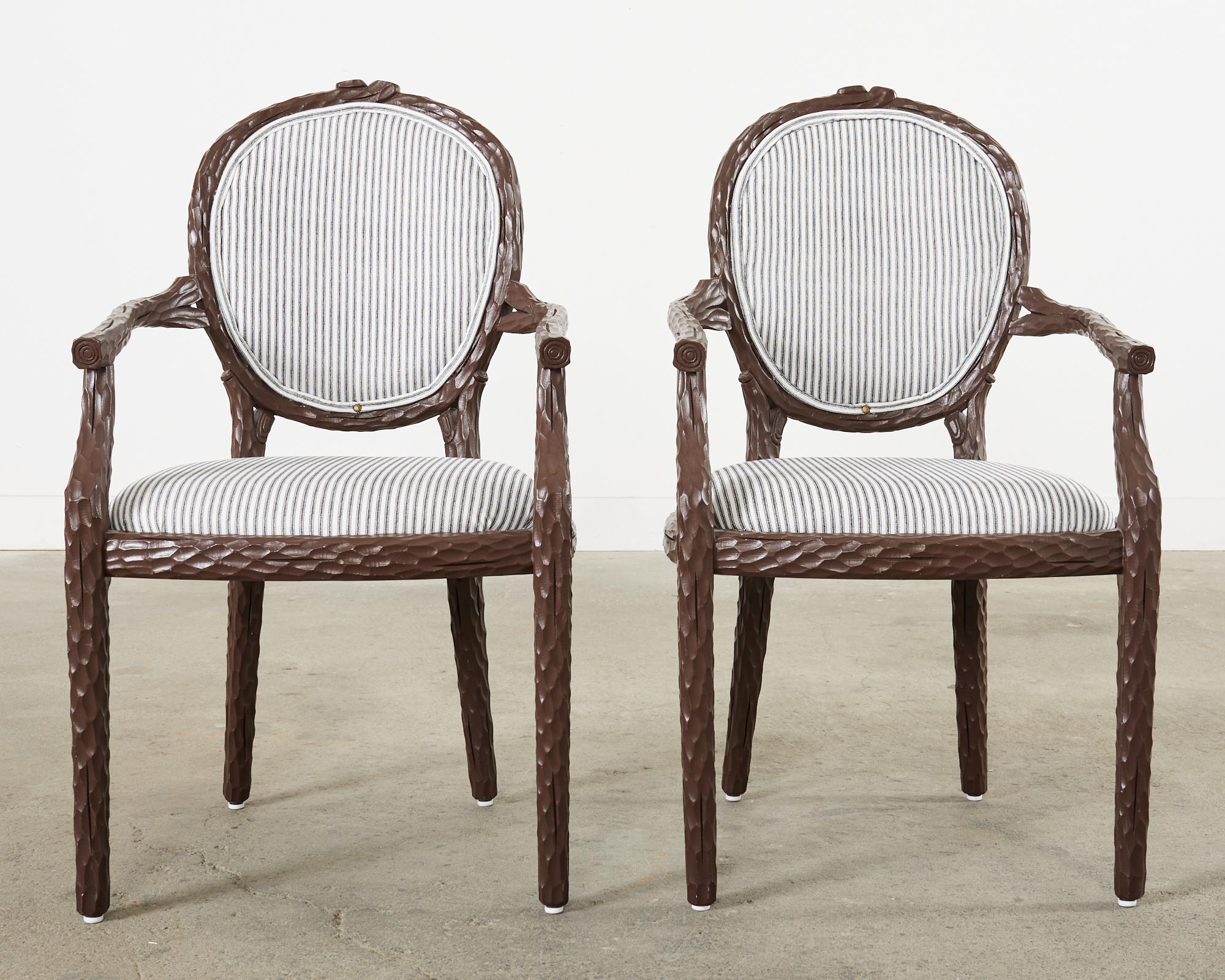 Mid-Century Modern Set of Six Italian Regency Faux Bois Dining Chairs