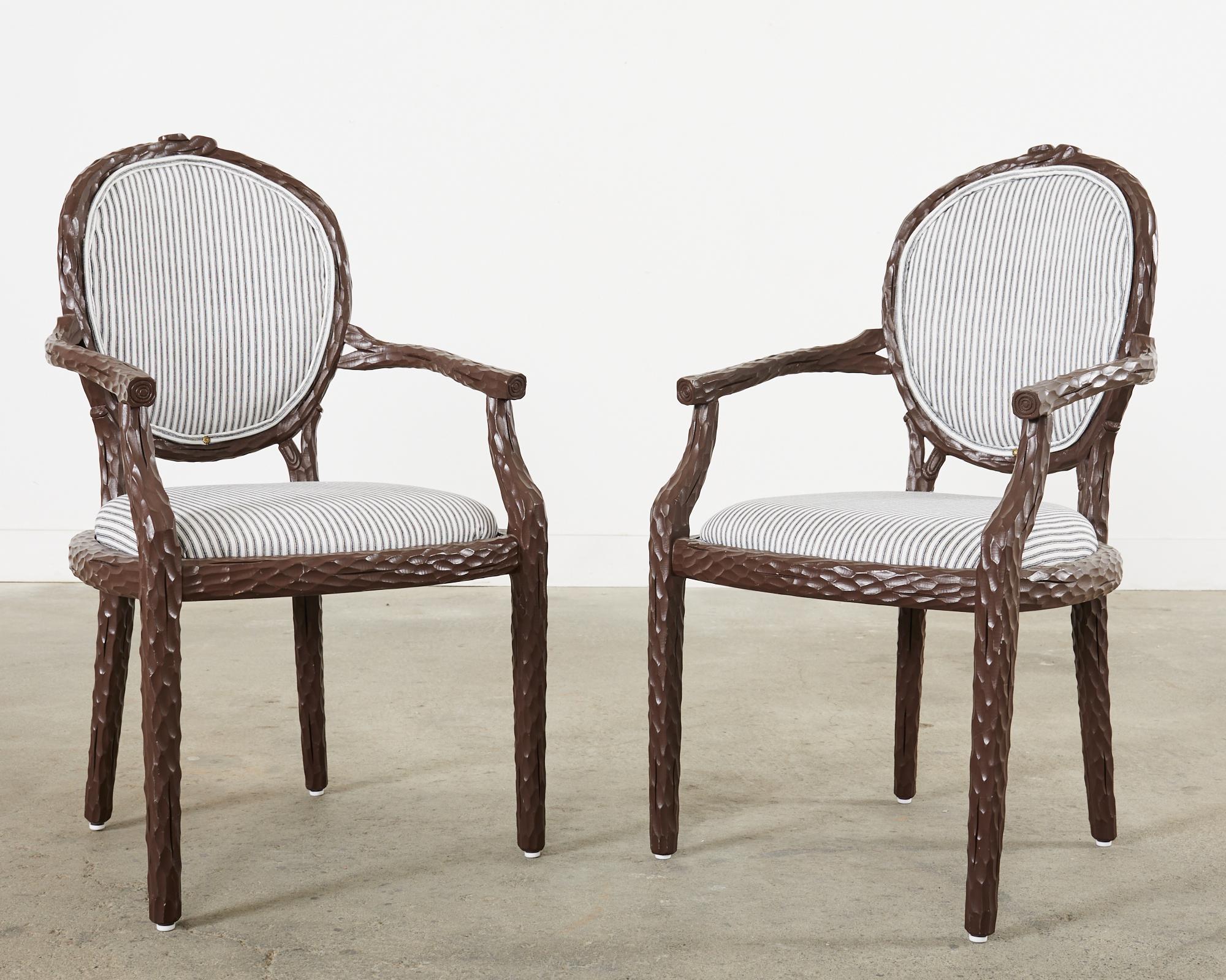 Set of Six Italian Regency Faux Bois Dining Chairs In Good Condition For Sale In Rio Vista, CA