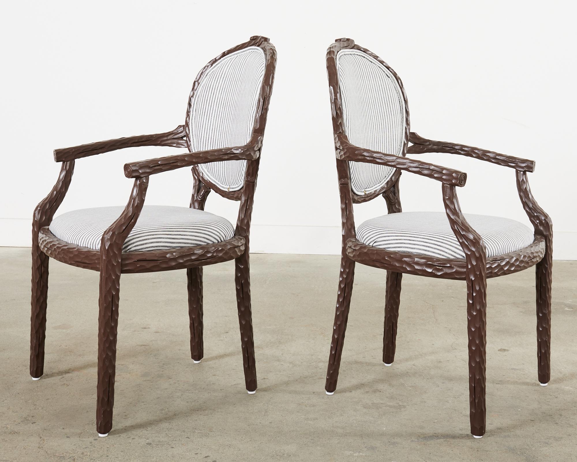 20th Century Set of Six Italian Regency Faux Bois Dining Chairs