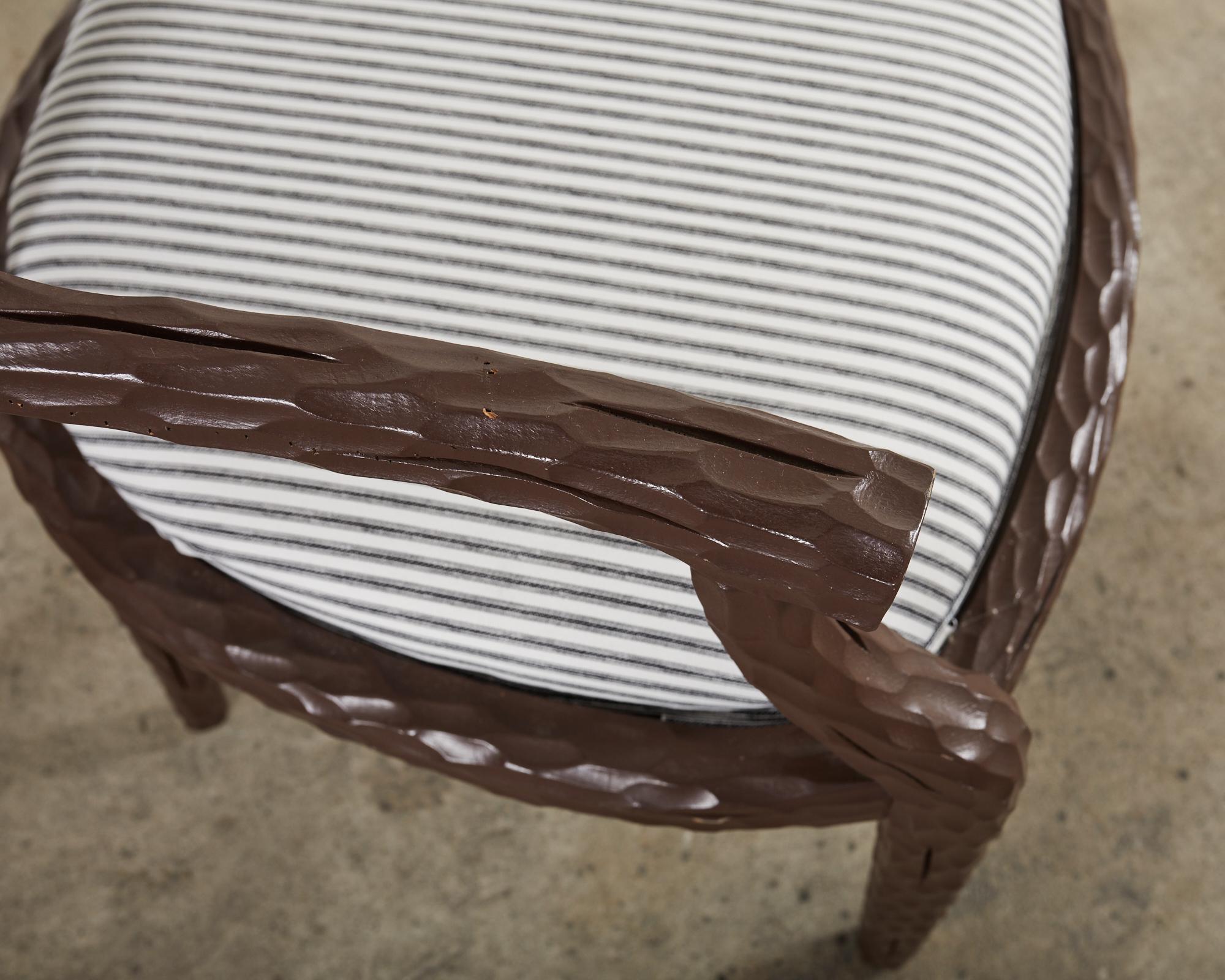 Fabric Set of Six Italian Regency Faux Bois Dining Chairs