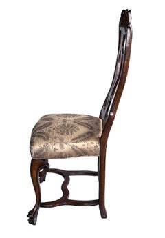 Set of Six Italian Rococo Style Carved Walnut Side/Dining Chairs