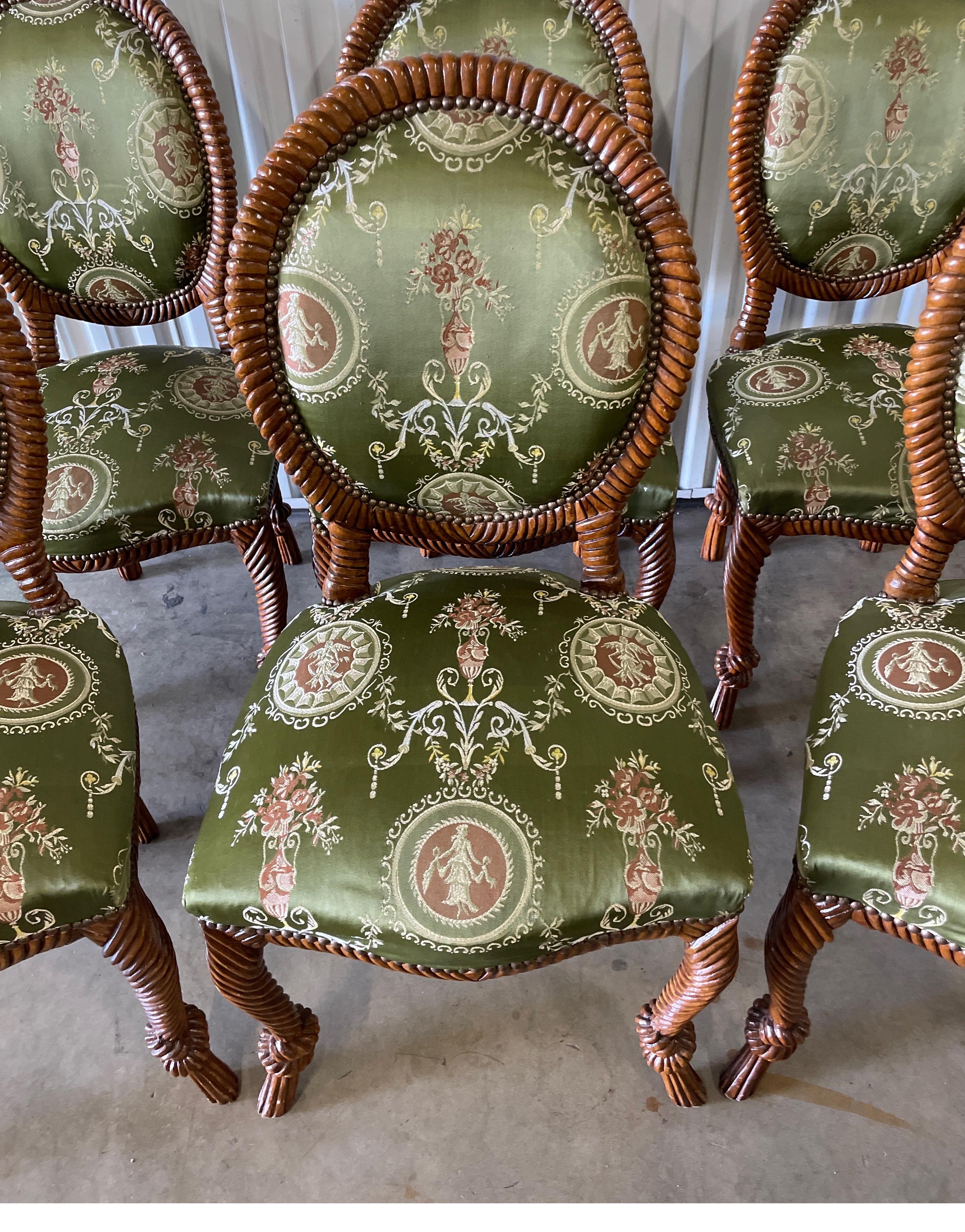 Set of Six Italian Rope & Tassel Dining Room Side Chairs In Good Condition For Sale In West Palm Beach, FL