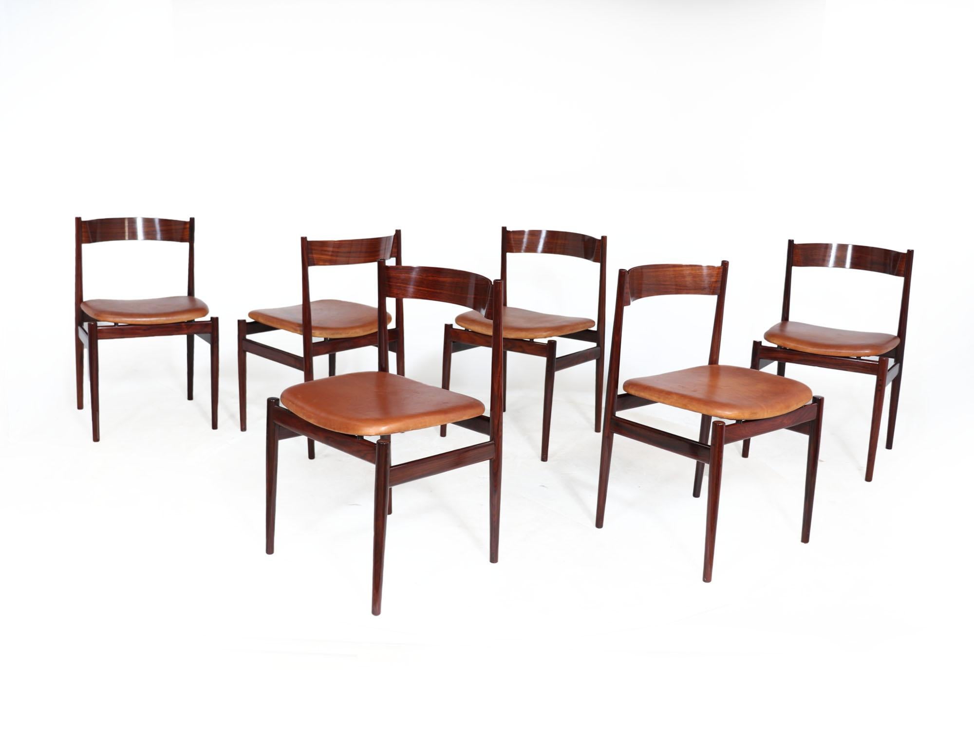 Set of Six Italian Rosewood Dining Chairs Cassina 9