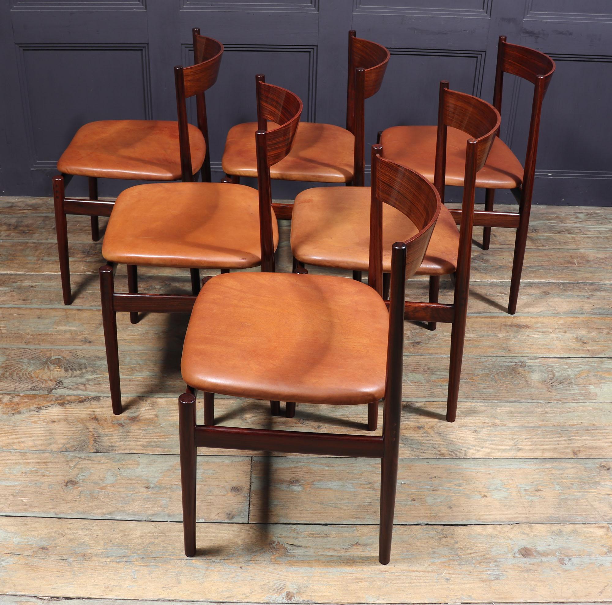 Leather Set of Six Italian Rosewood Dining Chairs Cassina