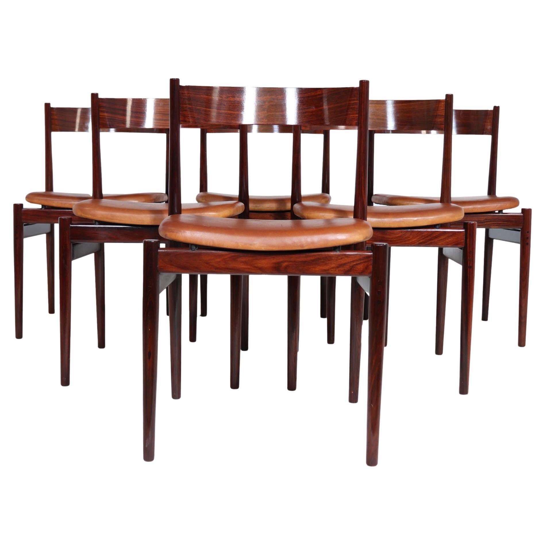 Set of Six Italian Rosewood Dining Chairs Cassina