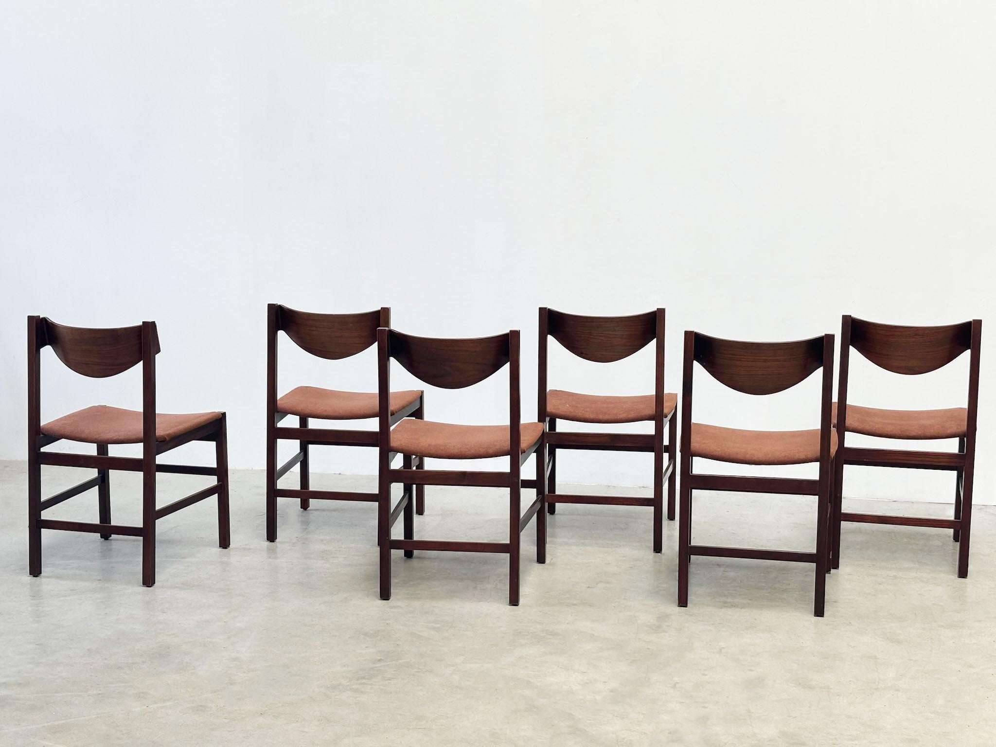 Set di sei sedie da pranzo in palissandro italiano in vendita 3