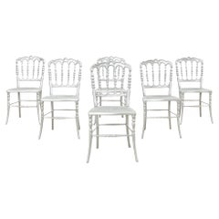 Set di sei sedie da pranzo italiane in ferro argentato Chiavari