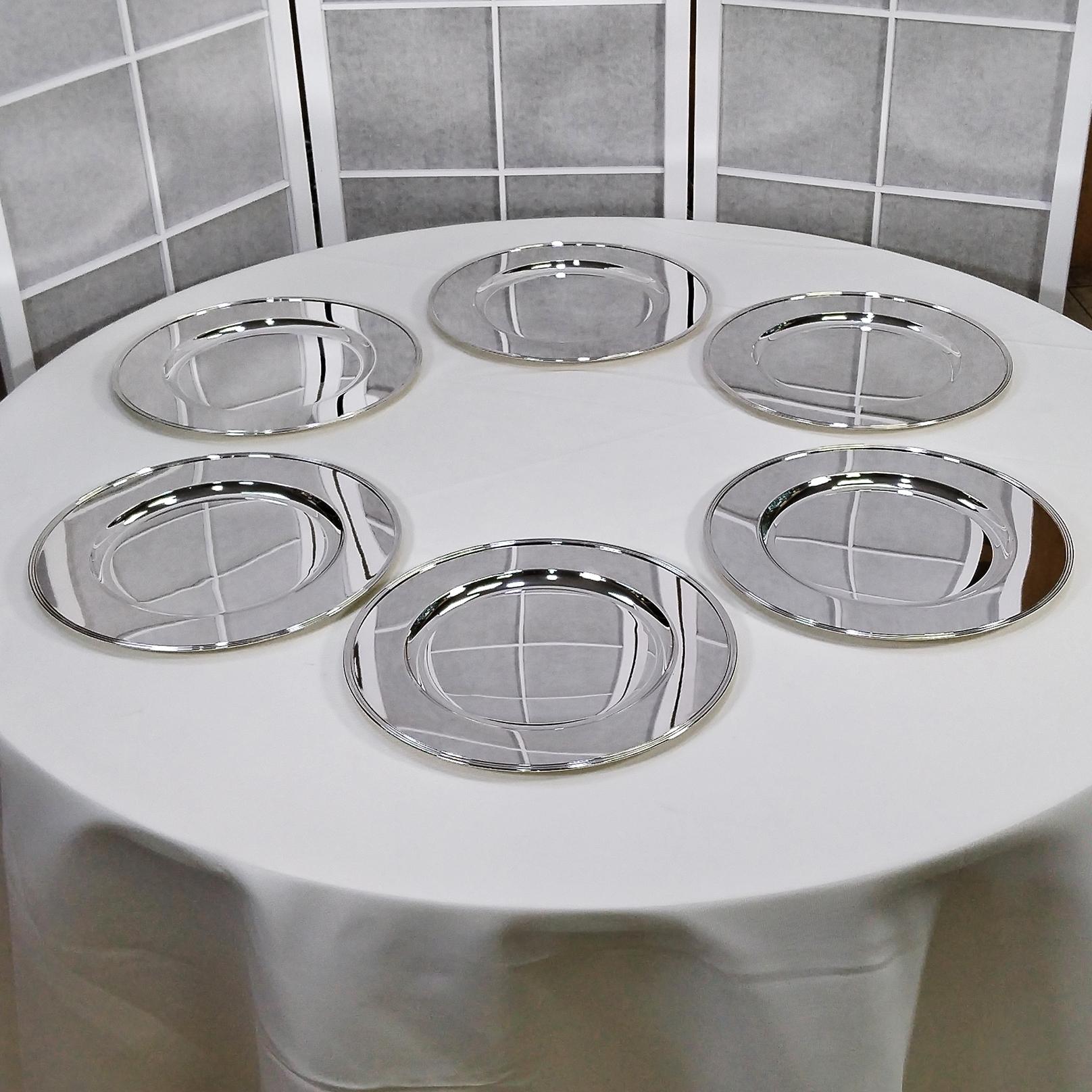 Set of six Italian solid 800 Solid Silver Chargers For Sale 4