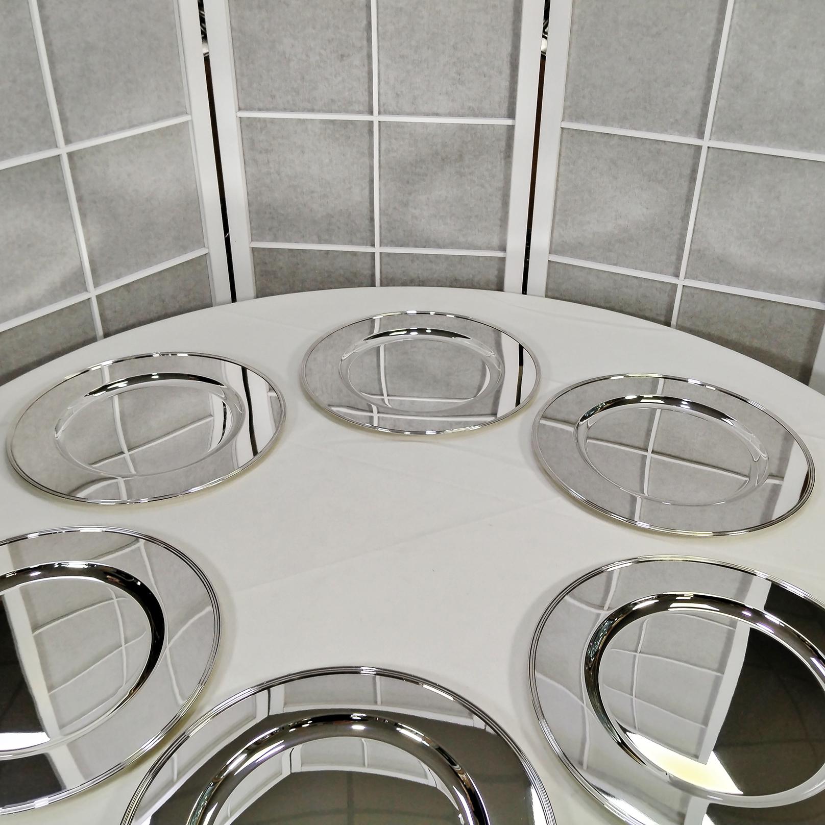 Set of six Italian solid 800 Solid Silver Chargers For Sale 5