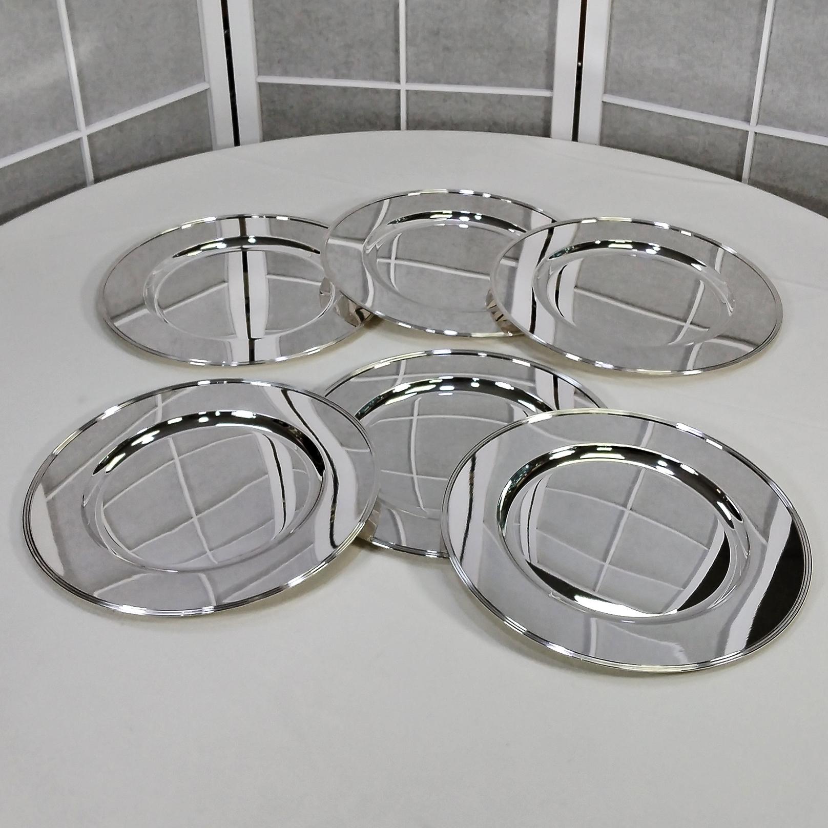 Set of six Italian solid 800 Solid Silver Chargers In New Condition For Sale In VALENZA, IT