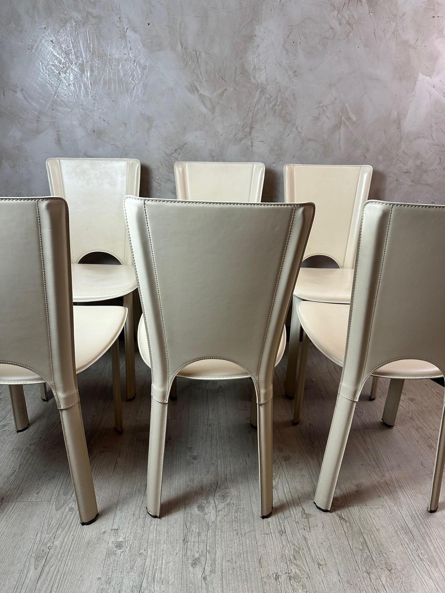 Set of Six Italian Vintage Leather Chairs, 1980s For Sale 6