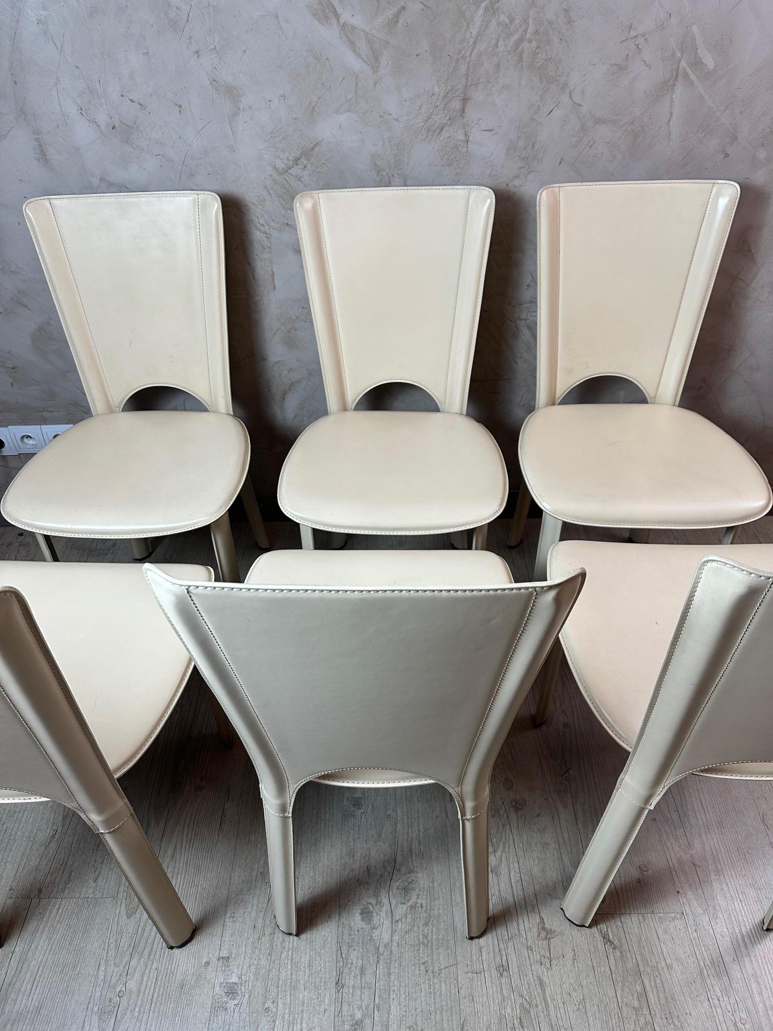 Set of Six Italian Vintage Leather Chairs, 1980s For Sale 7