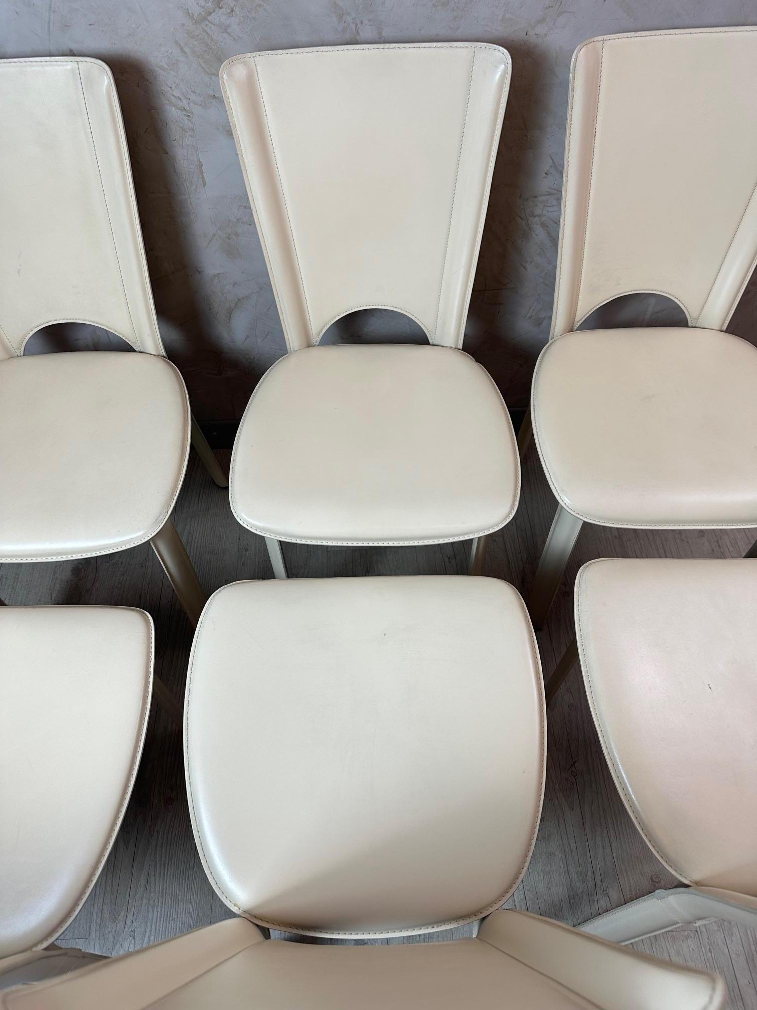 Set of Six Italian Vintage Leather Chairs, 1980s For Sale 8