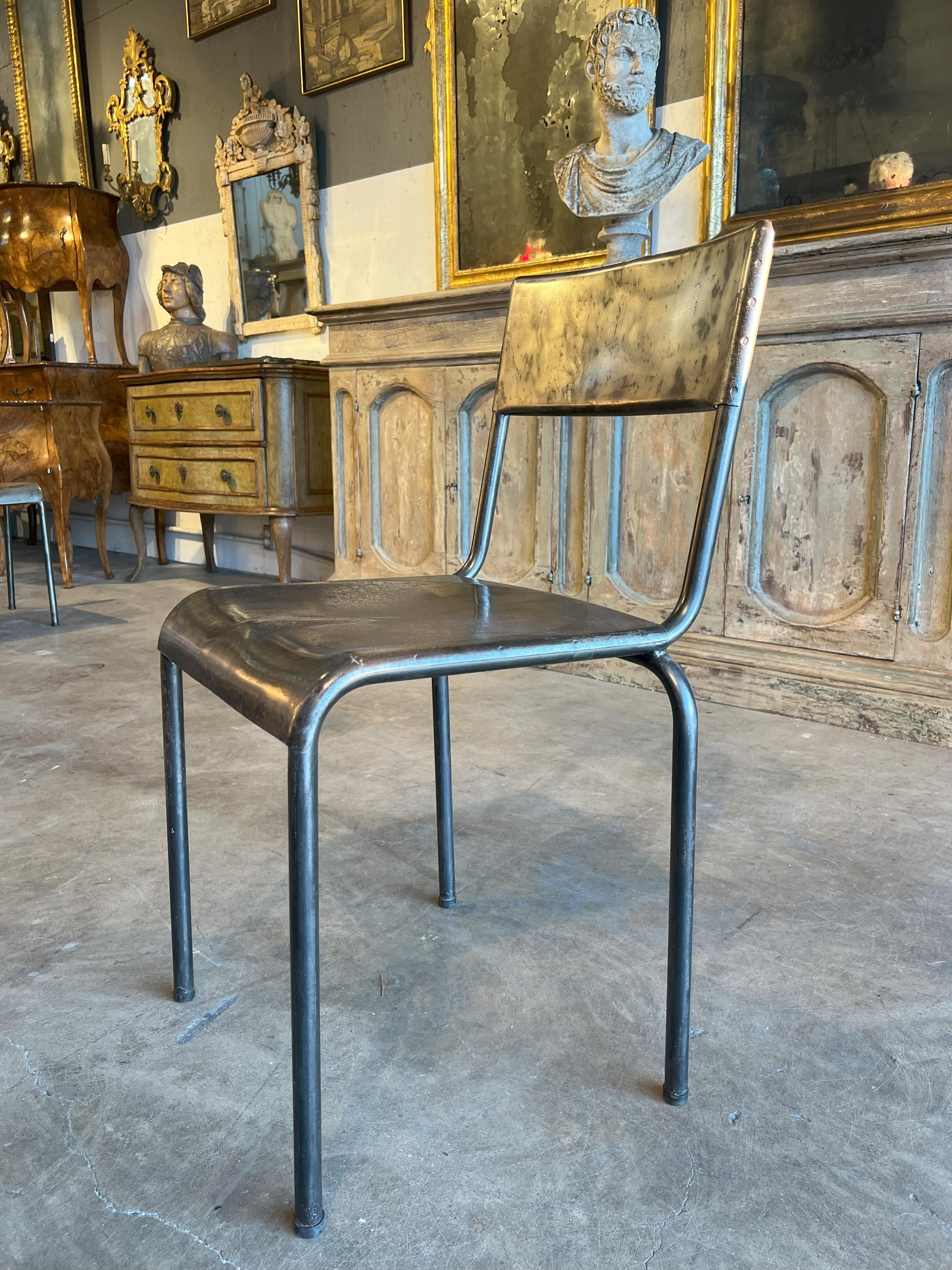 Industrial Set of six Italian Vintage Metal Chairs For Sale