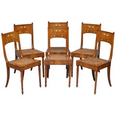 Set of Six Italian Walnut 19th Century Putti Cherub Angel Inlaid Dining Chairs 6