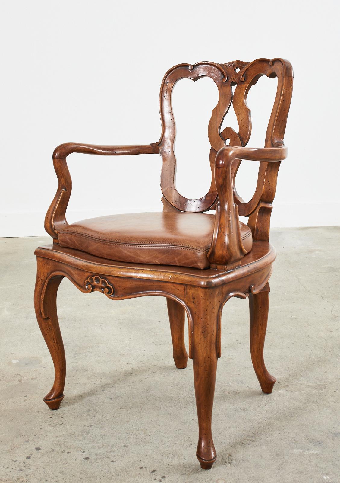 Set of Six Italian Walnut Rococo Style Venetian Dining Chairs 10