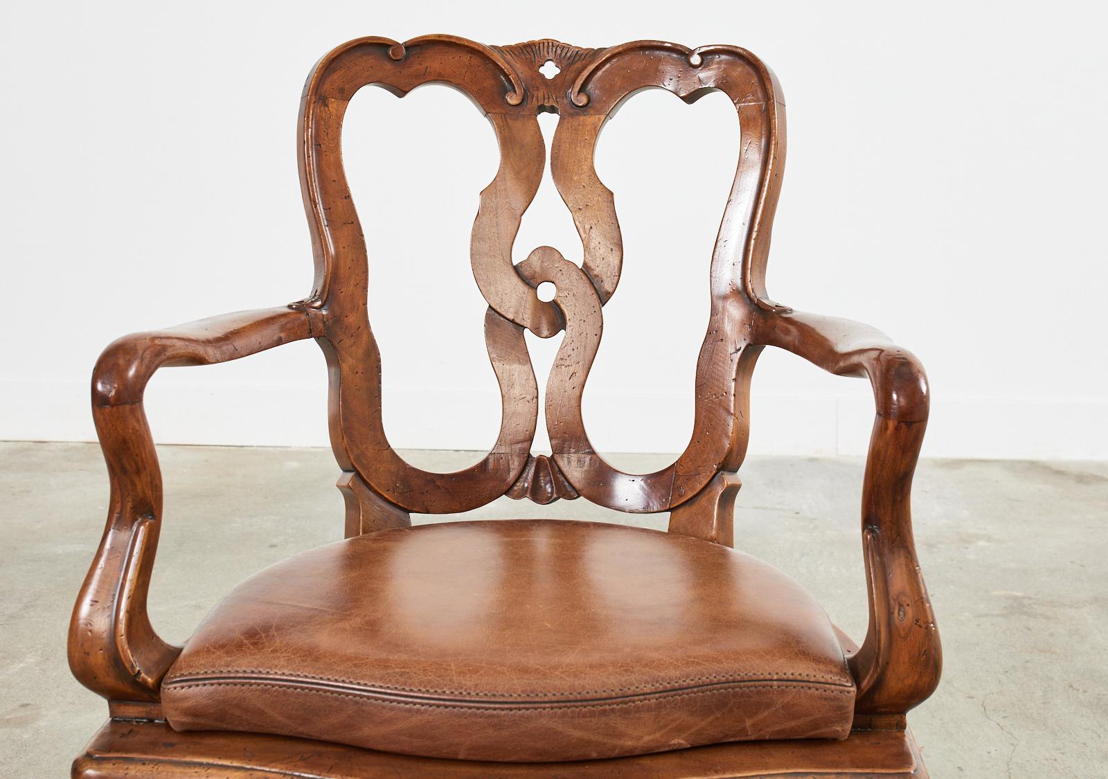 Set of Six Italian Walnut Rococo Style Venetian Dining Chairs 11